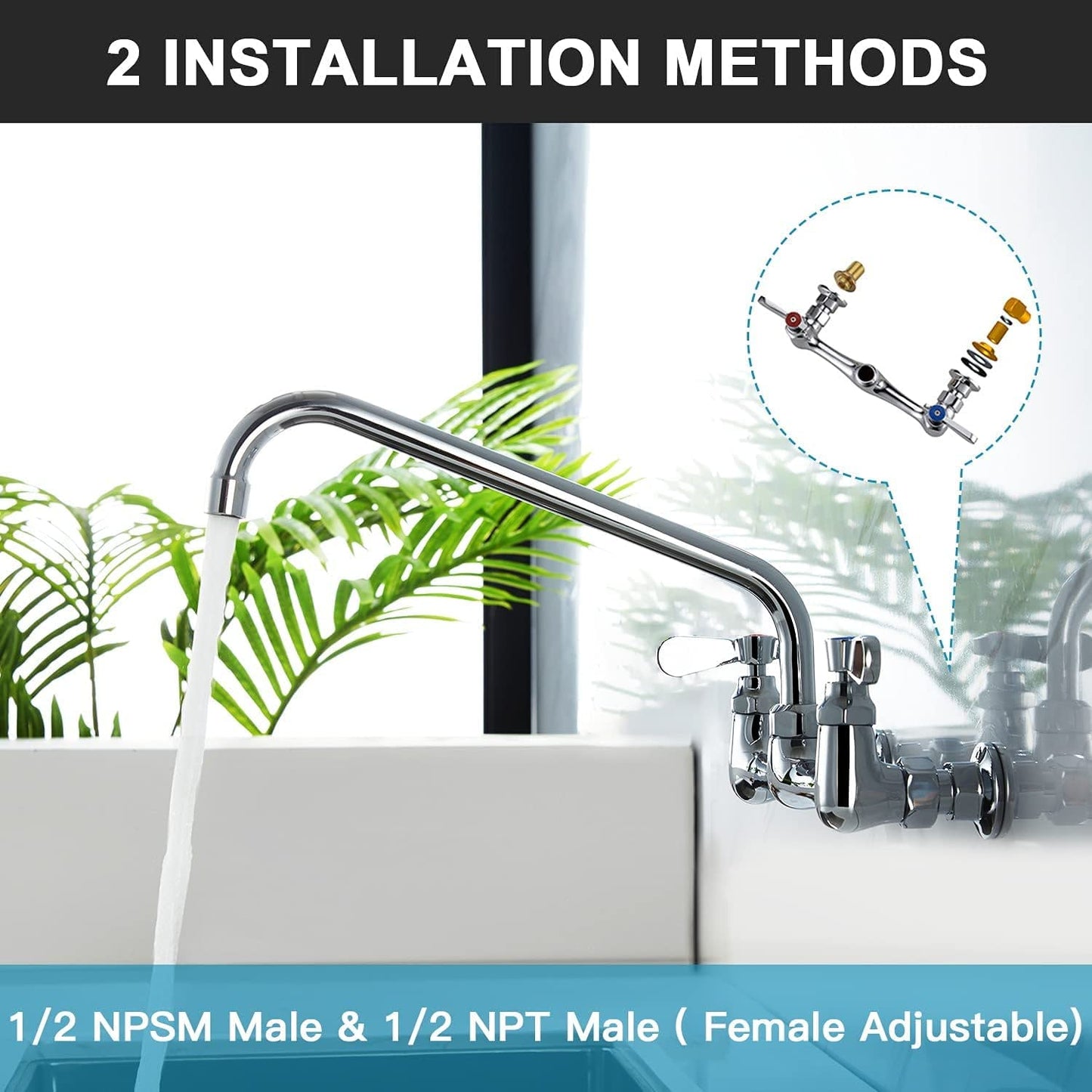 Favorpo 8 Inch Commercial Kitchen Wall Mount Faucet, 8 Inch Center Wall Mounted Restaurant Sink Faucets, 2 Handle Commercial Faucets for Laundry Utility (Polished,8")