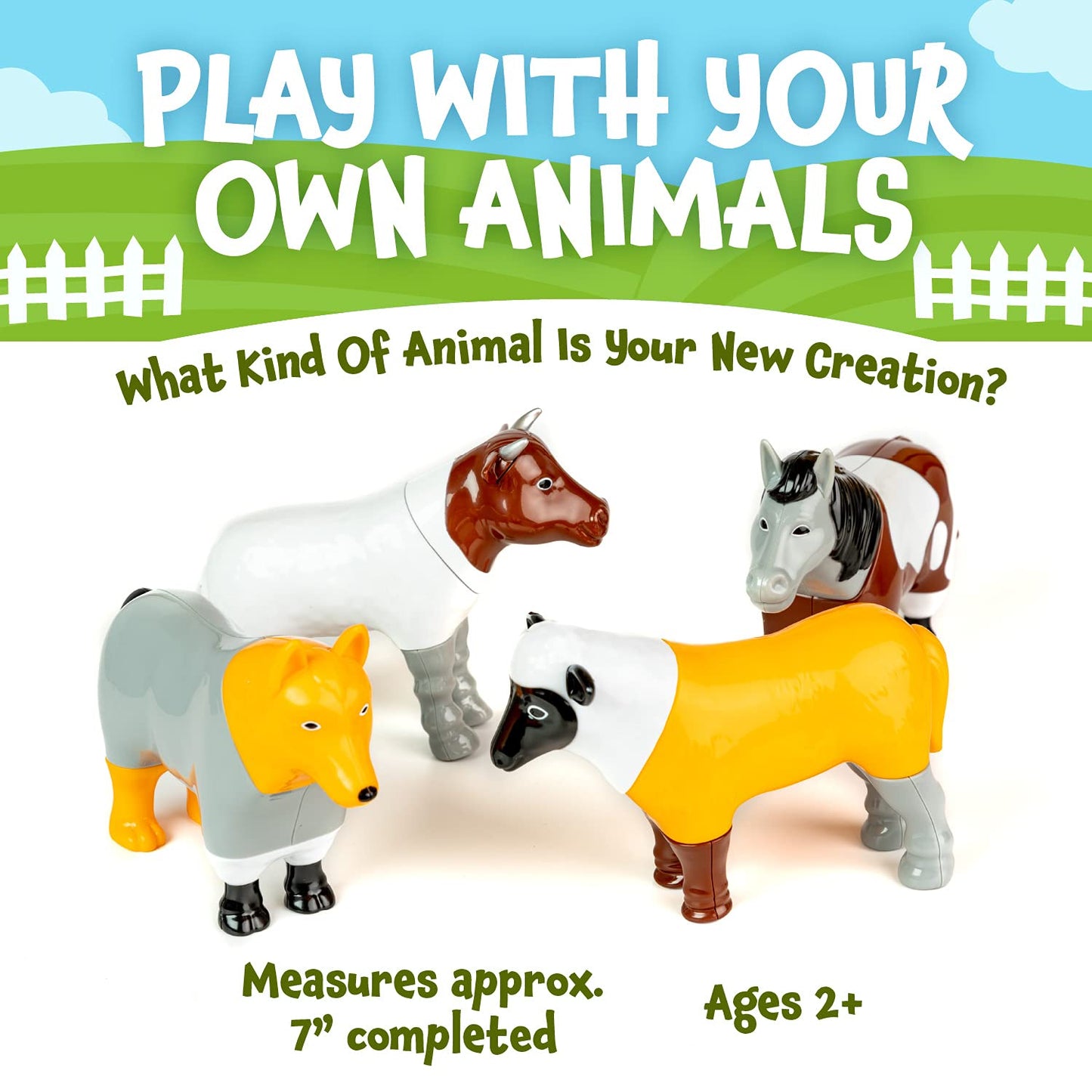 POPULAR PLAYTHINGS Magnetic Animals for Toddlers 1-3, Mix or Match Animal Toys, Set of 4 Gift for Kids - Farm Animals