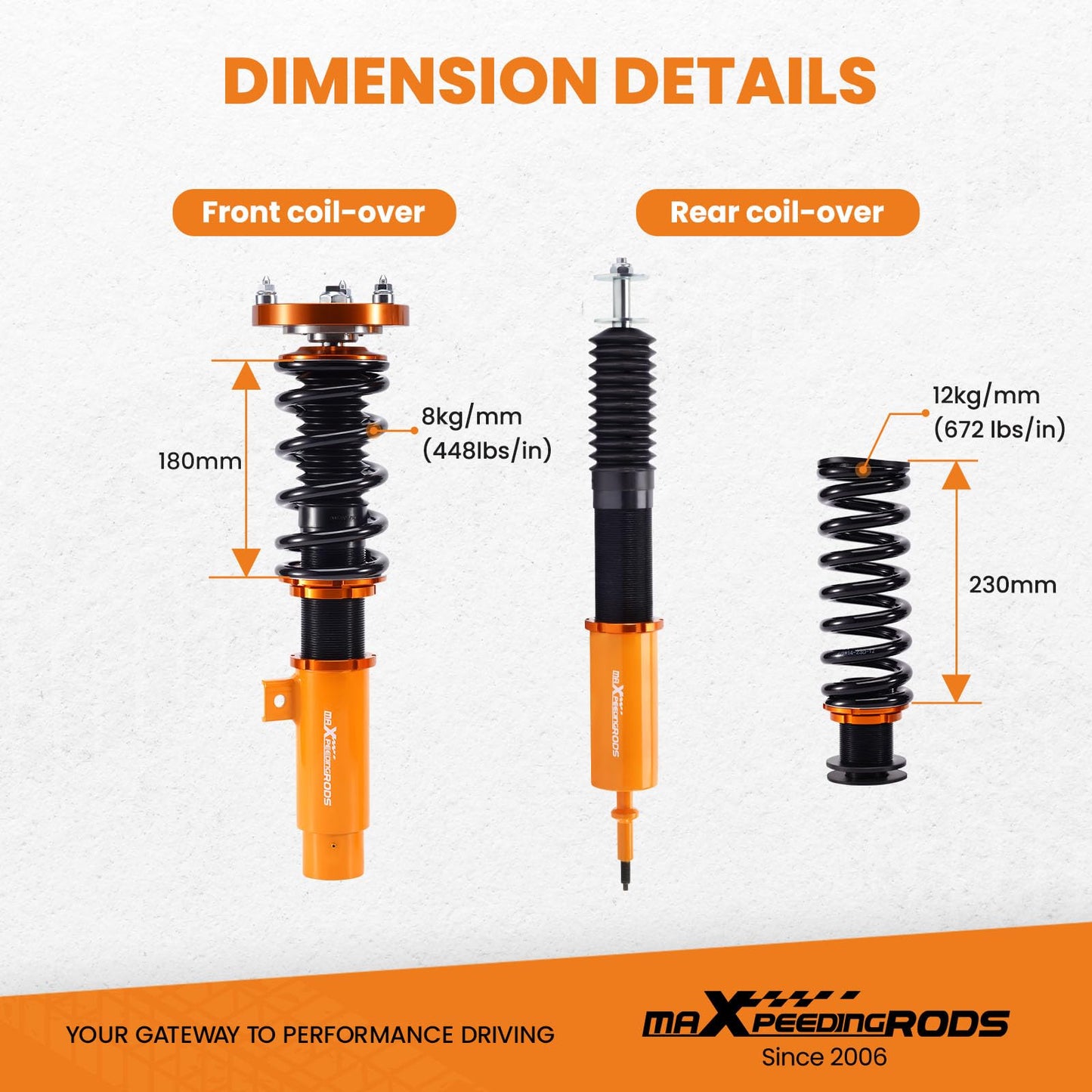 maXpeedingrods Coilovers for BMW 3 Series E90 RWD 2004-2011, for BMW E91 RWD 2004-2012, for E92 RWD 2005-2013, for E93 RWD 2006-2013, Height Adjustable Coilovers Suspension Lowering Kits Gold