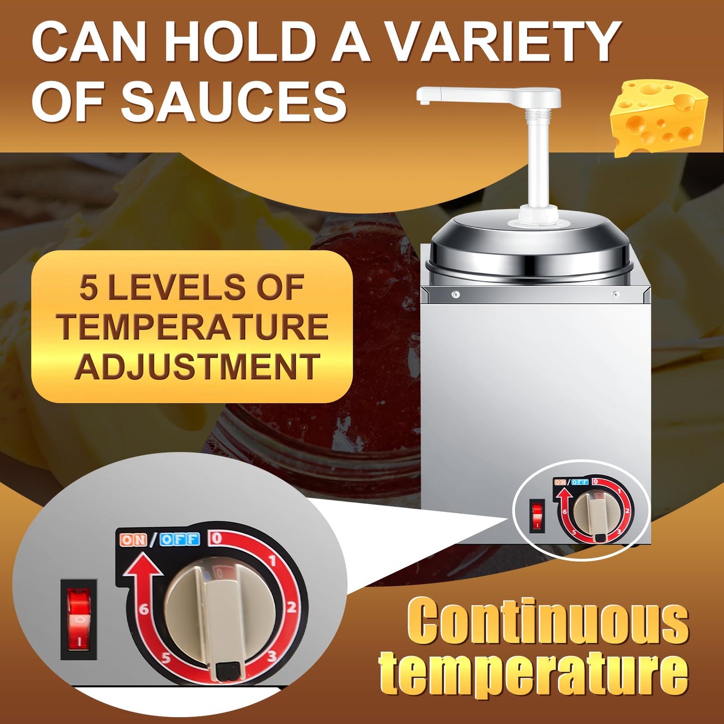Nacho Cheese Dispenser with 2 Pcs Pump, 2.64 Qt Stainless Steel Hot Fudge Sauce Warmer with 6-Level Temperature Control, Nacho Cheese Machine for Chocolate, Caramel, Back to School Party Supply