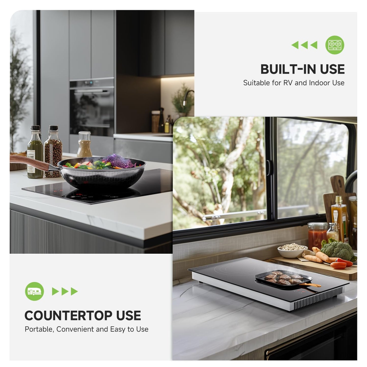 AMZCHEF Induction Cooktop 2 Burners, 12 Inch Bulit-in & Countertop Induction Stove with Plug 110V-120V, 9 Power Levels Electric Stove 1800W, Safety Lock, Timer, Touch Control for Fast Cooking