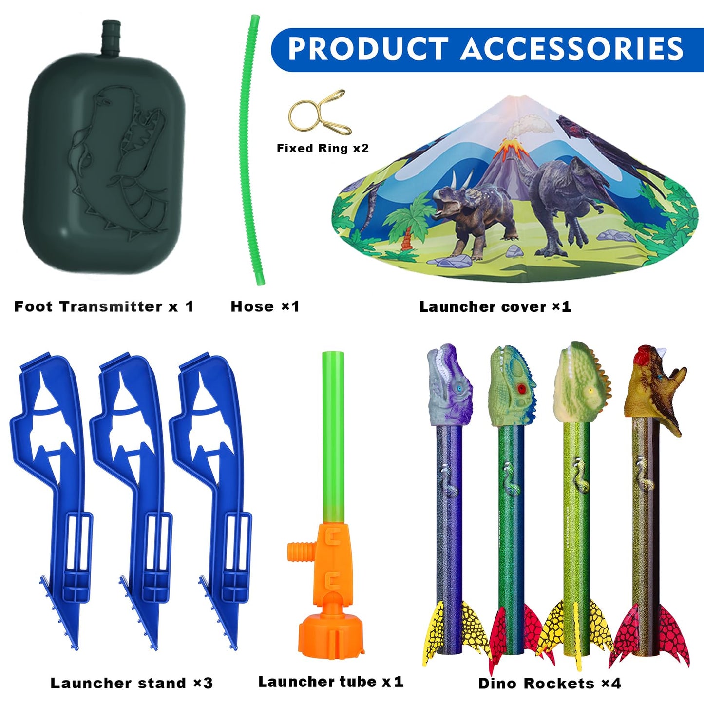 Gizzjoy Dinosaur Toy Rocket Launcher for Kids - Launch Up to 100 Ft, 4 Rockets, Outdoor Outside Toys for Kids, Dinosaur Toys, Birthday Gifts for 3 4 5 6 7 8-12 Year Old Boys Girls