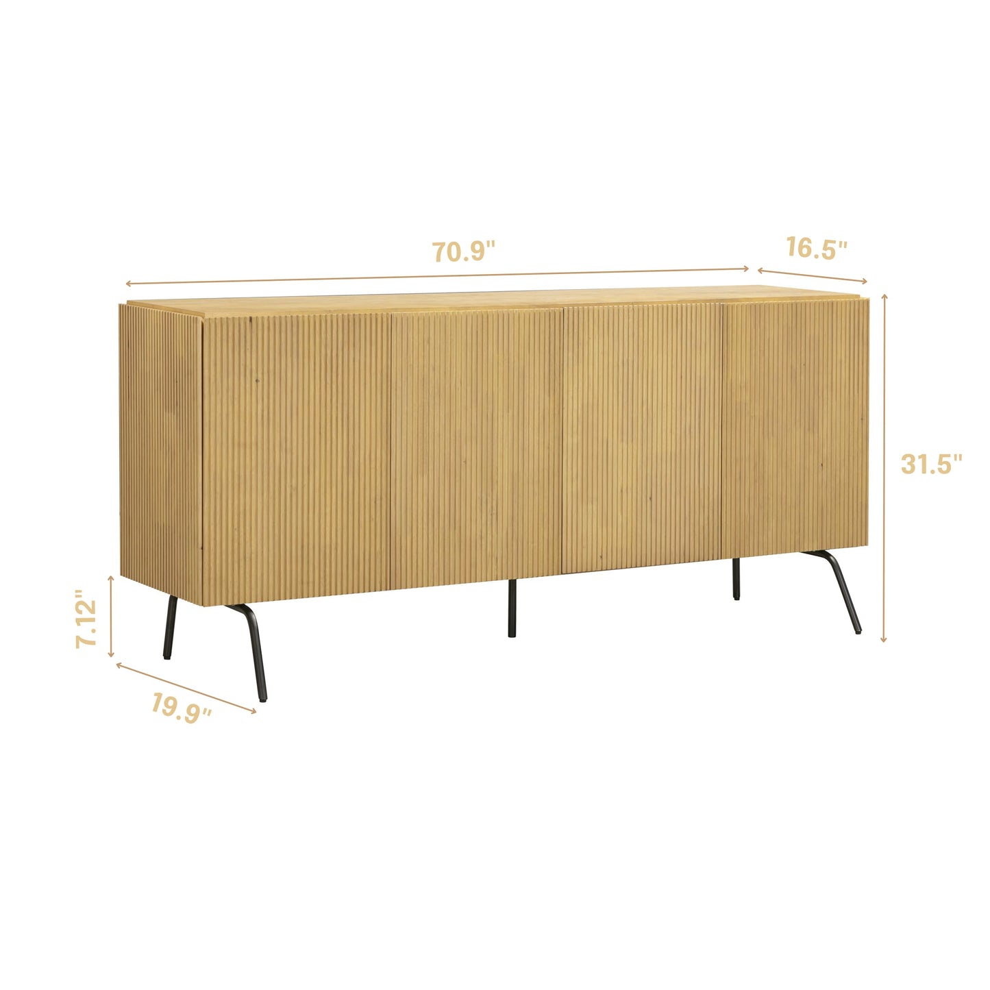 NTC Veil Modern Sideboard with 4 Doors, Buffet Cabinet with Vertical Groove Design and Metal Legs, Storage Cabinet for Living Room, and Hallway, Effortless Assembly, Sand