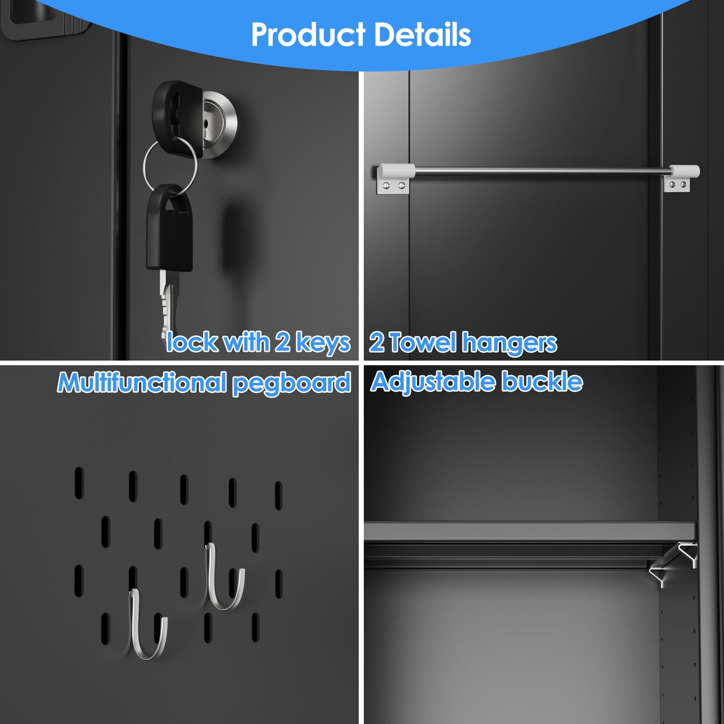 winbingon 61.61" H Metal Broom Closet Storage Cabinets with Pegboards and Hooks,Utility Closet Storage Cabinet with Hanging Rod and Adjustable Shelves for Garage,Laundry Room,Utility Room,Warehouse