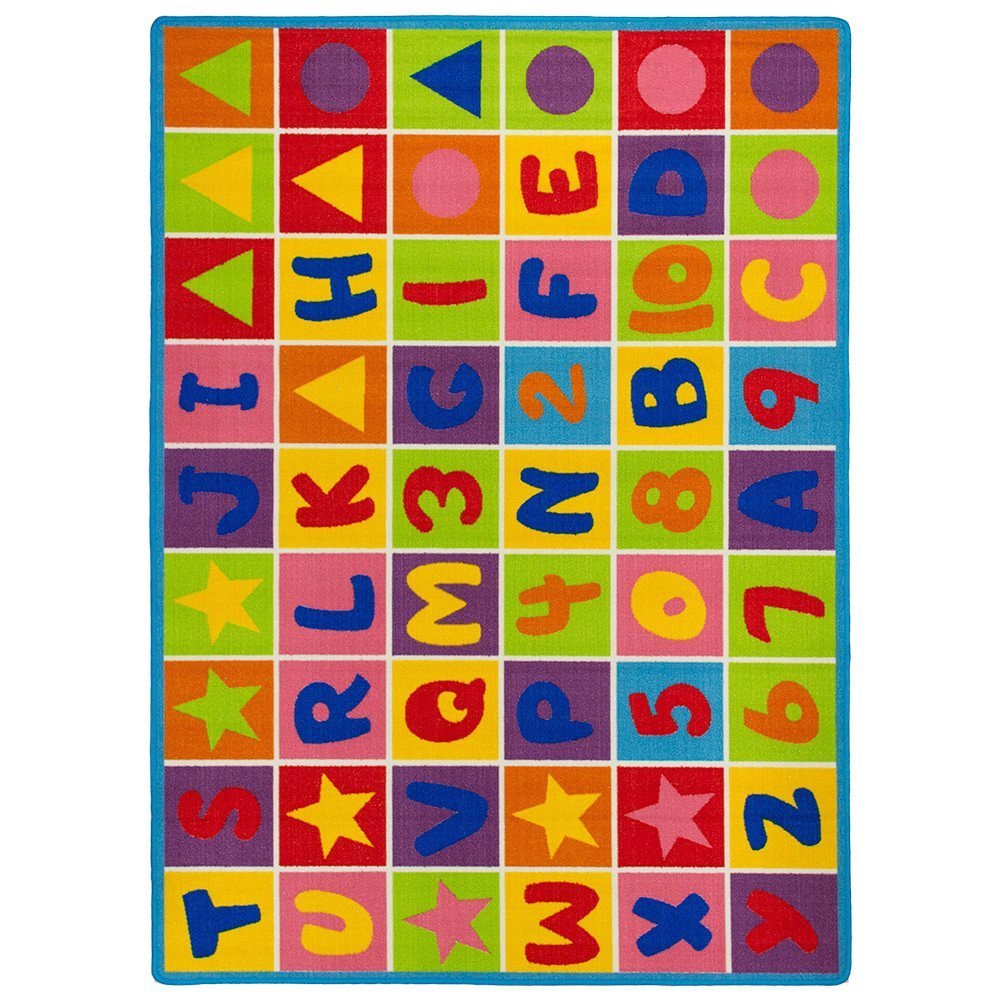 Kids/Baby Room/Daycare/Classroom/Playroom Area Rug Letters Numbers Fun Educational Shapes Non-Slip Back Bright Colorful Vibrant Colors (8 Feet X 10 Feet)