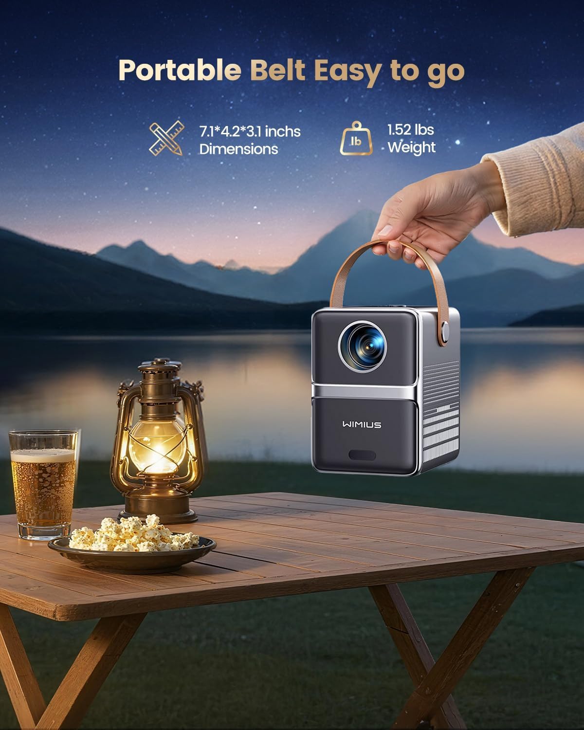 4K Portable Smart Projector with WiFi and Bluetooth [Compatible with Netflix & Dolby Audio], Mini Outdoor Movie Projector with Native 1080P, Auto Keystone & Electric Focus for Home Theater, Bedroom