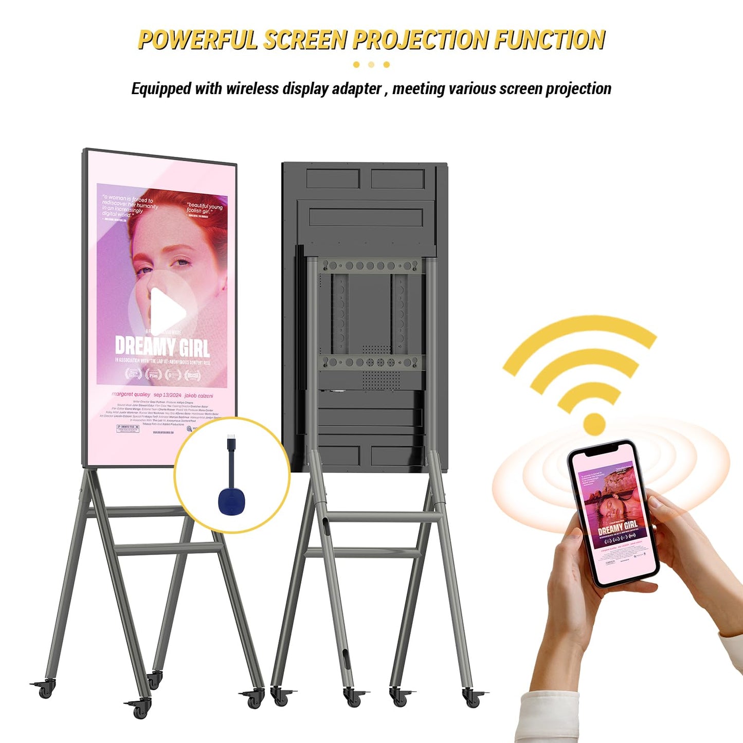 MWE Mobile Digital Signage Display 43in,Portable UHD Touchscreen Advertising Display Kiosk Poster App Publishing,Video Photo Booth Standby Series Screen Mirroring (NonTouch Screen, Metallic, 43in)