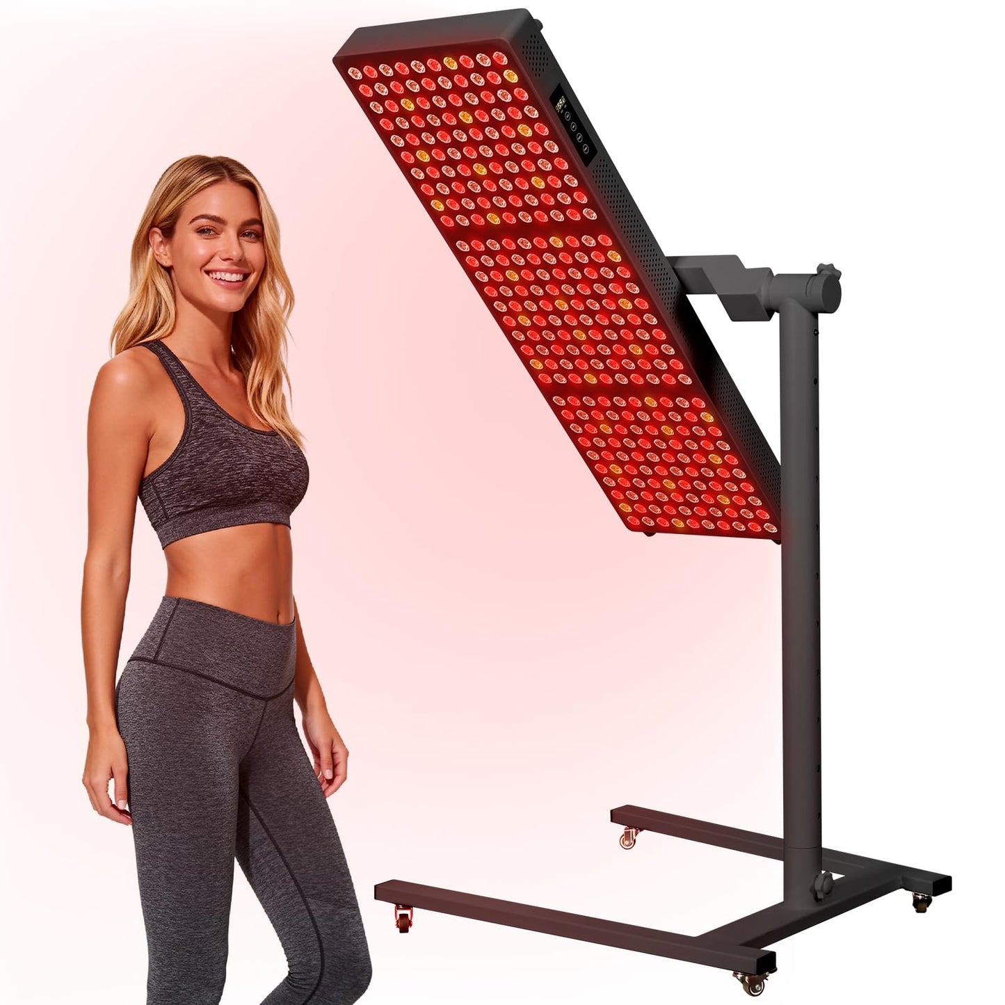Red Light Therapy for Body and Face, 300LEDs for Home Use,630nm 660nm 810 nm 830nm 850nm Near Infrared Light Panel with Adjusteble Stand and Timer (Black)