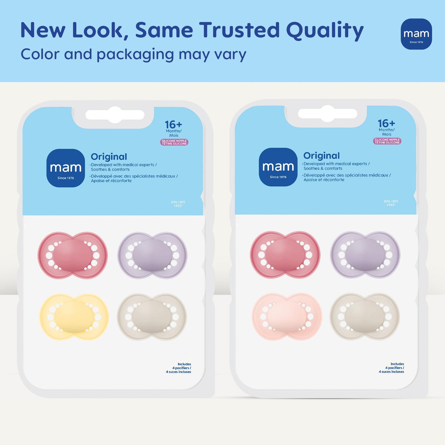 MAM Original Matte Baby Pacifiers 16+ Months, Binky for Newborn Babies, BPA-Free Skin Soft Silicone Nipple, Easy to Clean, Developed with Medical Experts, 4 Count, Made in Europe
