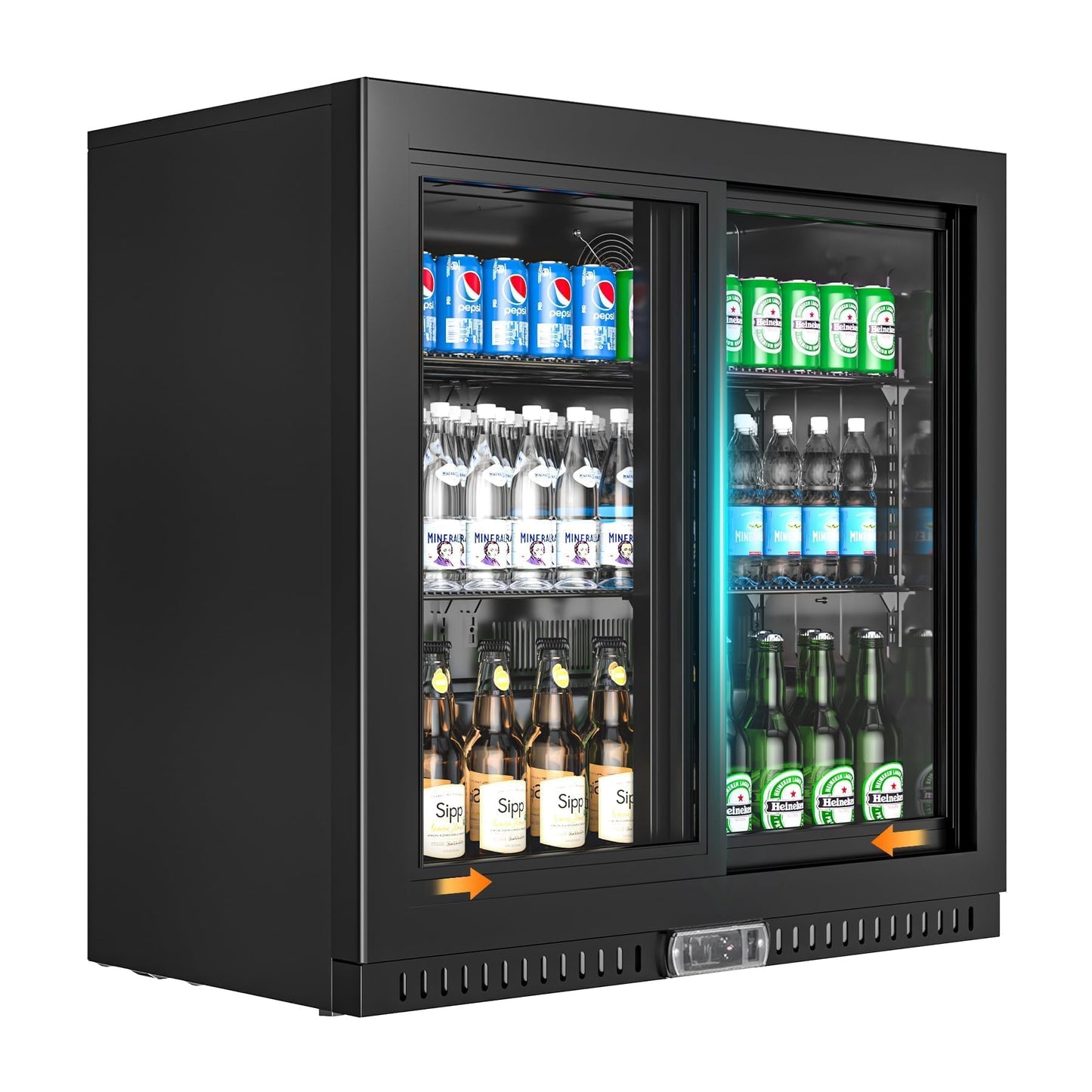 Rockitch Back Bar Cooler with 2 Sliding Doors, 6.8 Cu.ft Commercial Bar Cooler with LED Lighting, Under Counter Height Beverage Refrigerator, Commercial Display Drink Fridge for Bar, Restaurant, Hotel