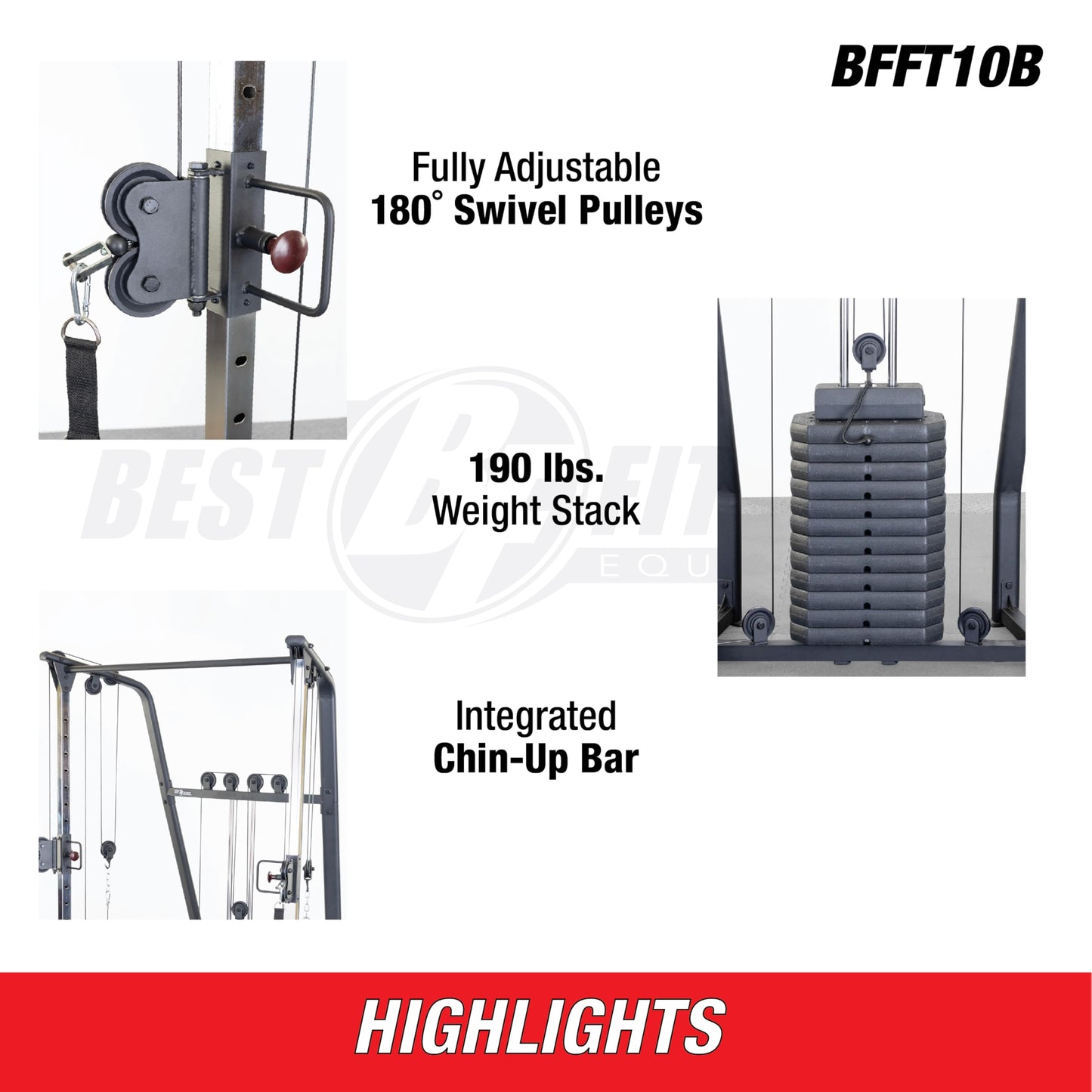 Body-Solid Best Fitness Functional Trainer Cable Machine, Full Body Workout Weight Stacks, Chest and Shoulder Exercise Home Gym LAT Pulldown Machines with 190lb Weights Stack, Midnight Black