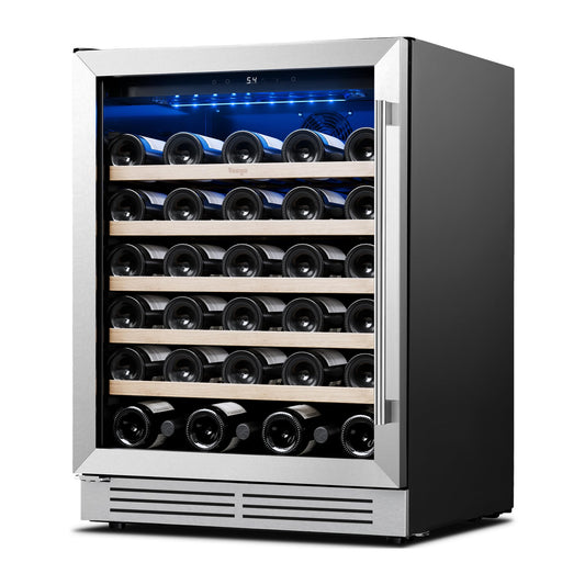 Yeego 24 Inch Wine Fridge Cooler - 52 Bottles Wine Cooler with Glass Door, 40-65℉ Built-In or Freestanding Refrigerator, Under Counter Wine Fridge for Kitchen Bar Office (Left-Hinged)