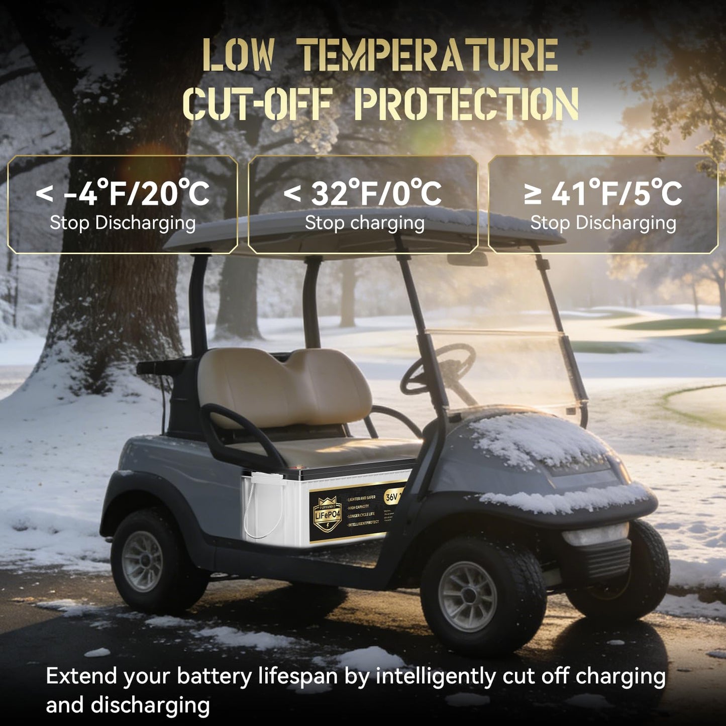 36V 105Ah Lithium Golf Cart Battery, 36 Volt LiFePO4 Battery, built-in Bluetooth 200A BMS and LCD display, IP65, with 43.8V 25A lithium battery charger, perfect for golf carts,Trolling Motor