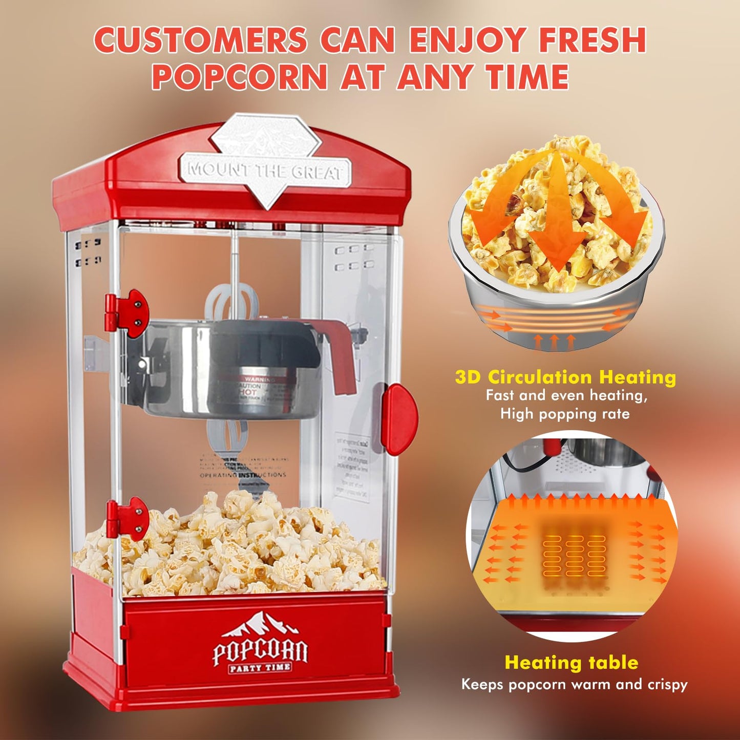 Nyddle Popcorn Machine with Cart, Wheels & 10 Oz Kettle Popcorn Maker, Movie Theater Popcorn Maker Machine, Home Theater Popcorn Popper Measuring 3 Plastic Spoons