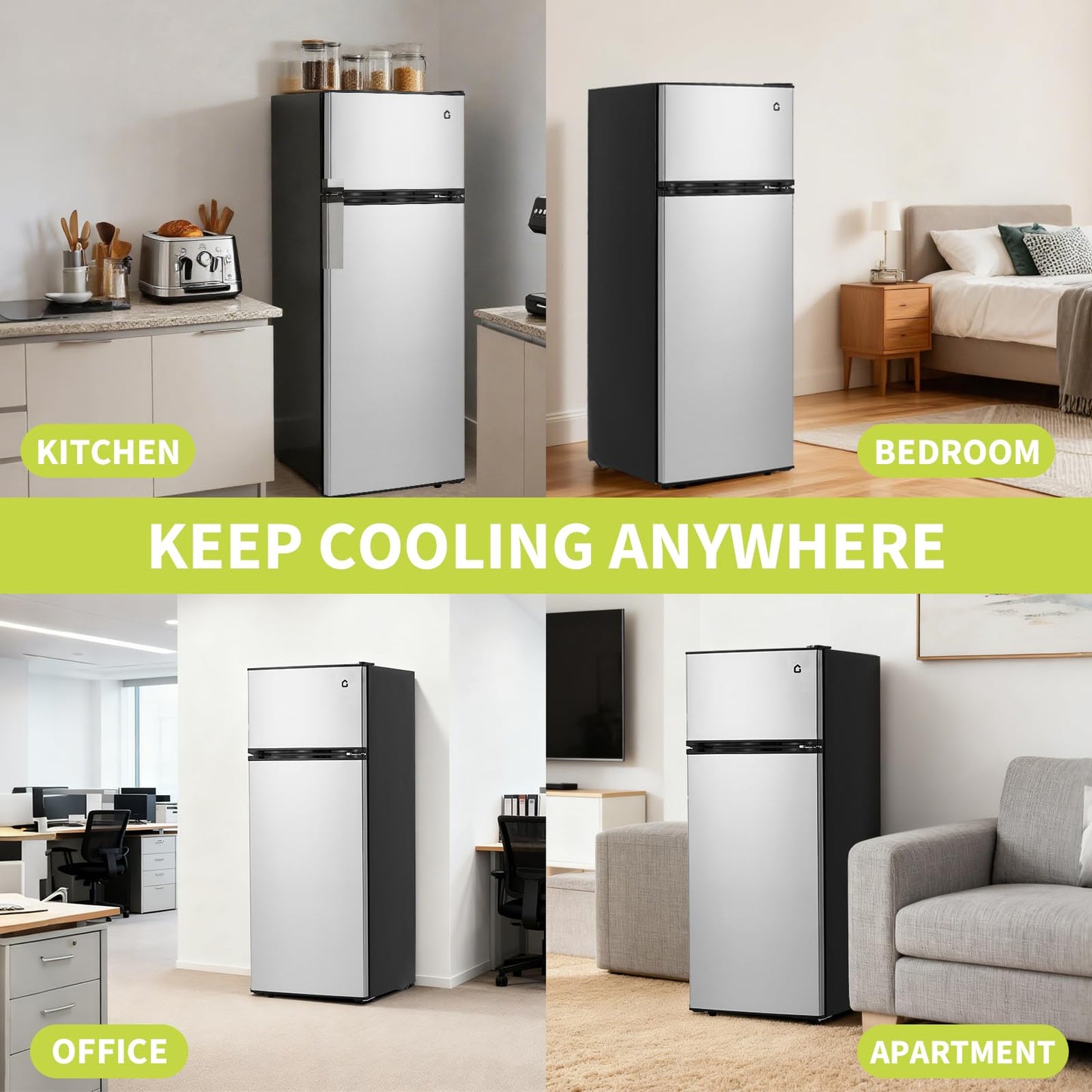 ExploreHorizon 7.5 Cu. Ft. Compact Refrigerator | Two Door Mini Fridge with Energy-Efficient & Quiet Operation | for Dorm, Office, Bedroom, Kitchen, Bar Use with Adjustable Shelves