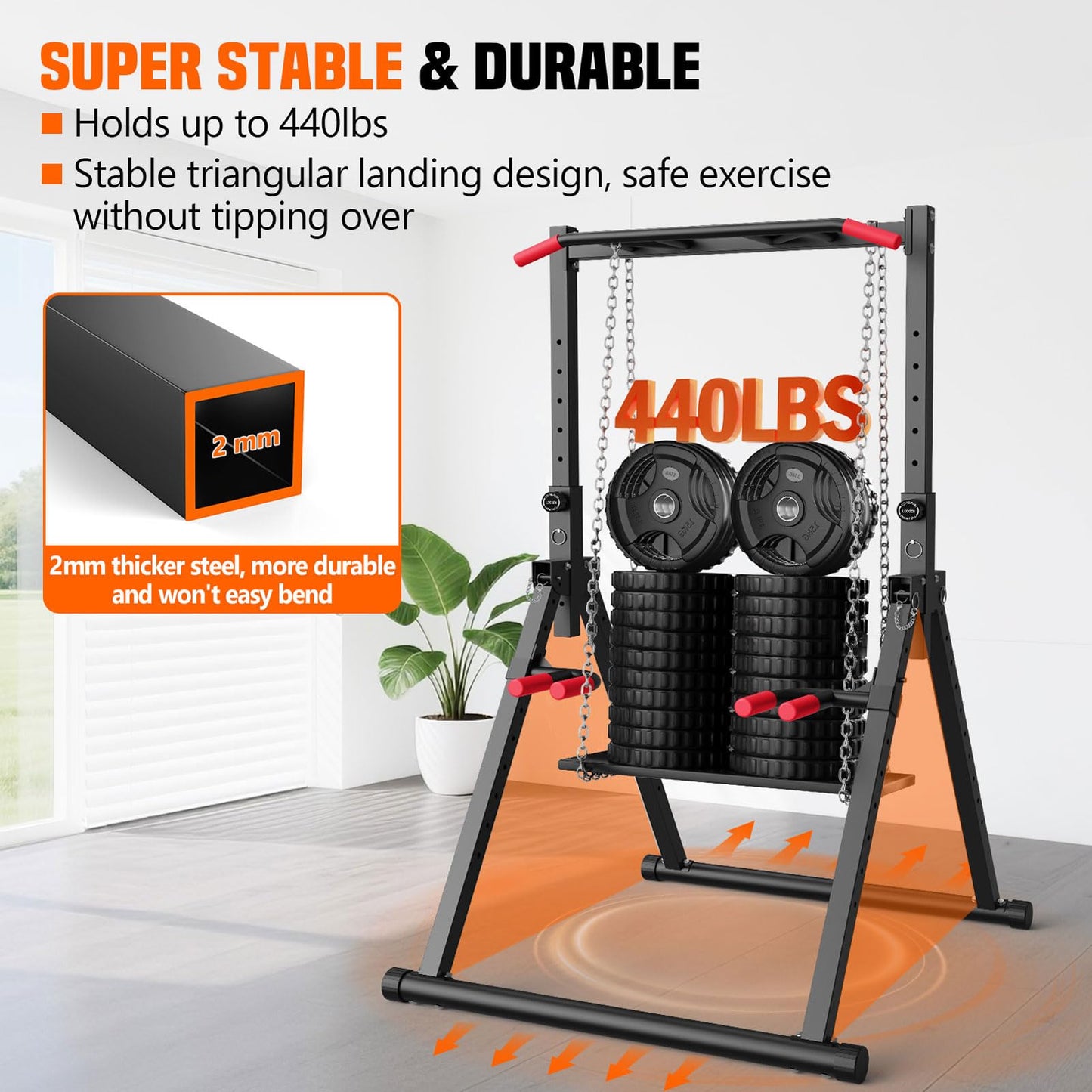 SERTT Foldable Power Tower Pull Up Bar Station, Upgraded Free Standing Pull Up Dip Station, Multi-function Workout Equipment for Home Gym Strength Training, Support 440LBS