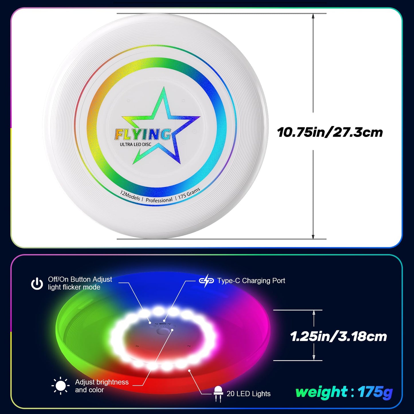 Dilabnba LED Flying Disc Toy for Lawn Game Beach Sand Backyard Outdoor Playing, Glow in The Dark Flying Ring Toass and Catch Camping Toy for Kids Adults Teen, Rechargeable, 175g
