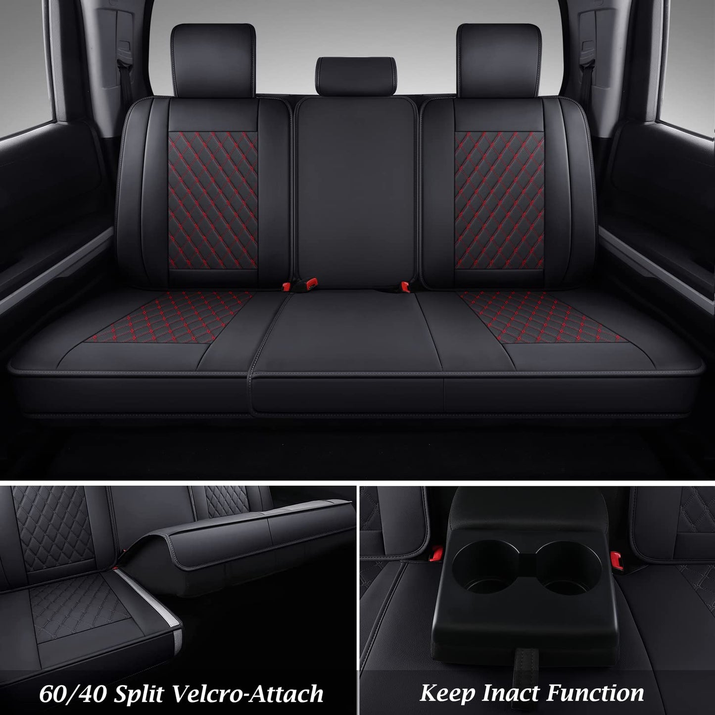 Coverado Tundra Seat Covers Full Set, Leather Car Seat Covers for Trucks, Automotive Seat Covers Protector Custom Fit 2007-2021 Toyota Tundra(Red)