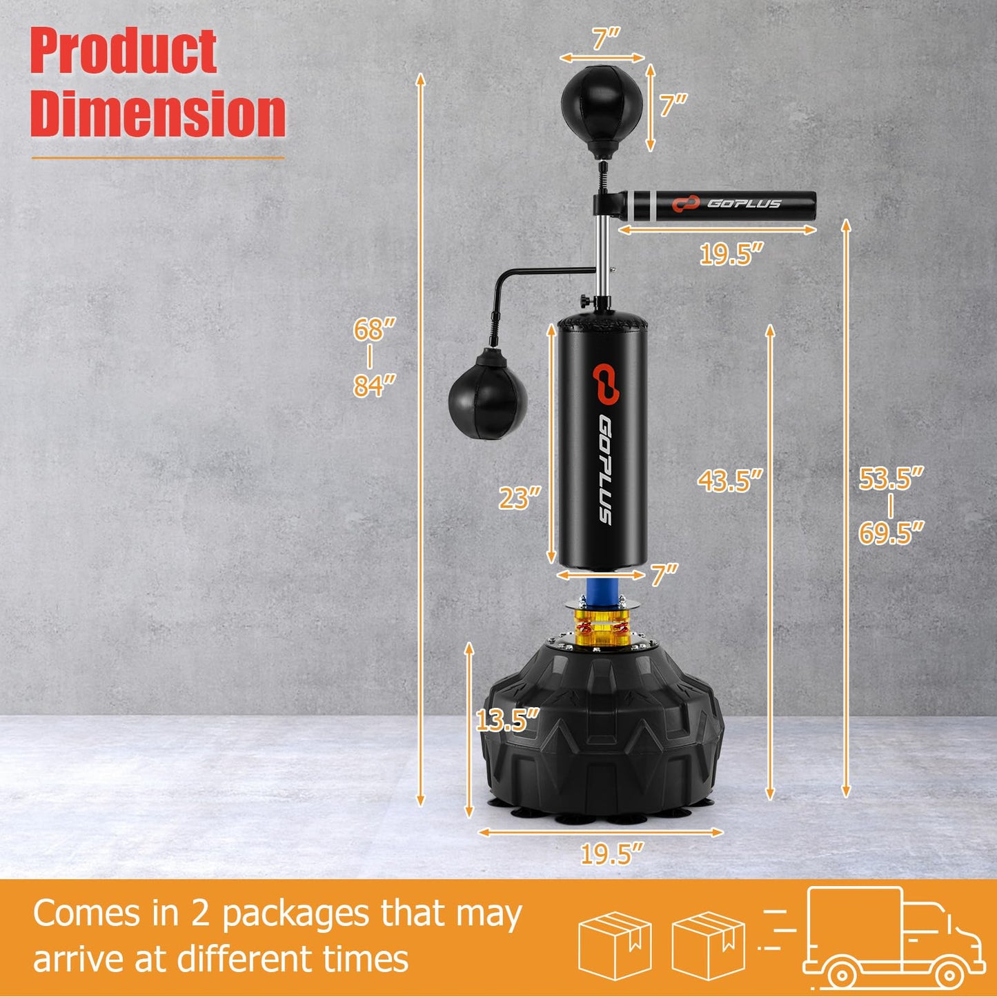 Goplus Boxing Speed Trainer, Freestanding Punching Bag 360° Spinning Bar with 2 Reflex Speed Balls, Shock Absorbers, Fillable Base, Height Adjustable Boxing Training Equipment for Teens Adults