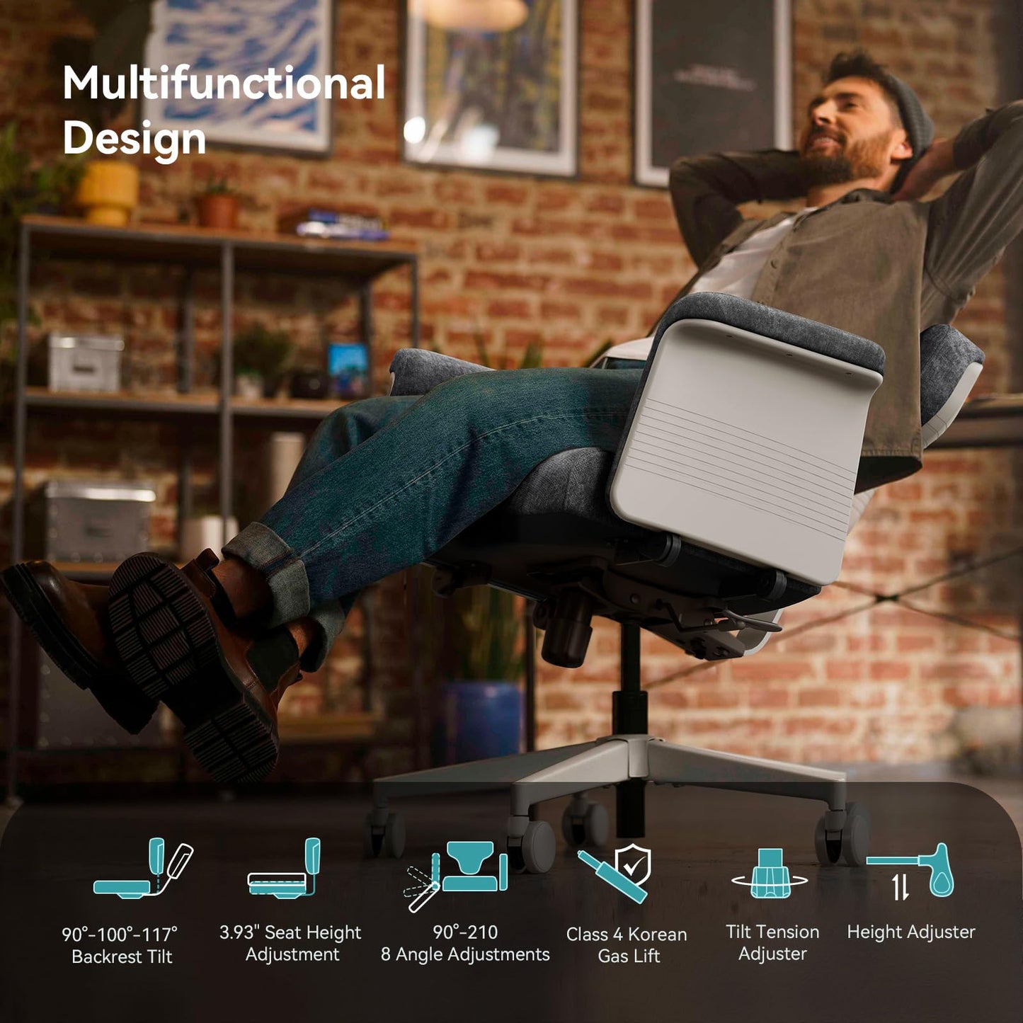 Newtral Criss Cross Chair with Wheels & Armrests, Ultimate Cross Legged Office Chair with Hidden Tray, Multi-Position Recliner Vanity, Ideal for Home Office, Bedroom (Criss Cross Chair, Dark Grey)
