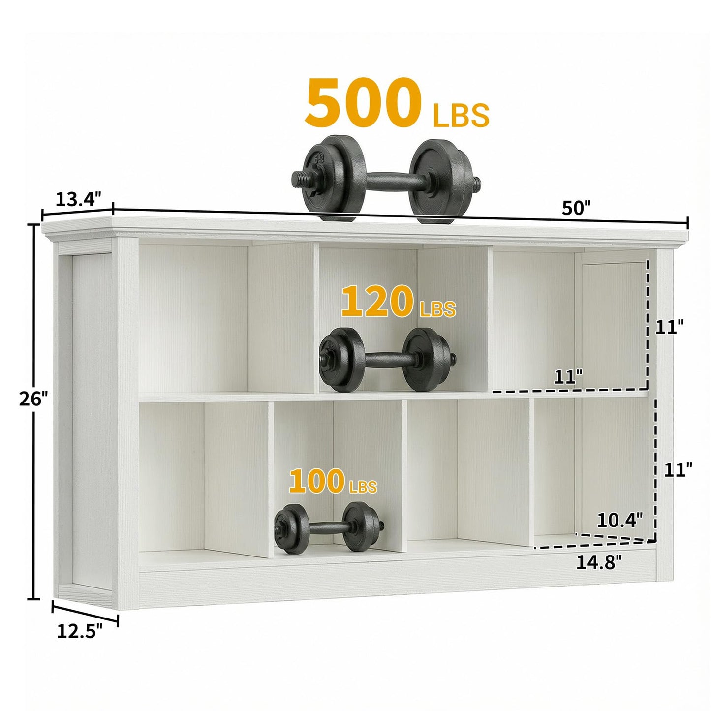 Unikito 7 Cube Storage Book Shelf - 50" Wide Wood Cube Storage Organizer, Wooden 2 Tiers Floor Standing Low Bookcase for Living Room, Bedroom, Home Office, Kids Room