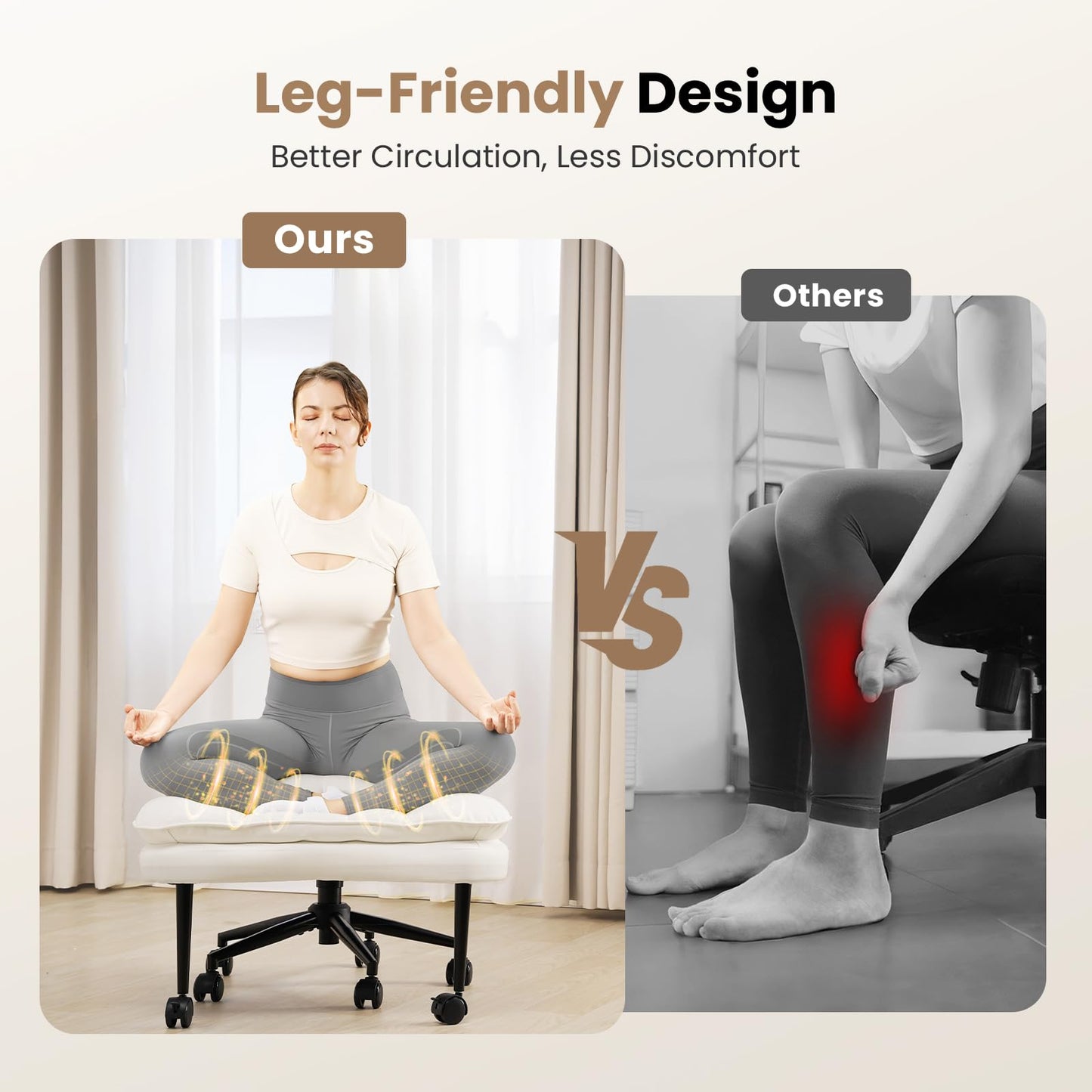 Extra-Wide & Tall Cross-Legged Office Chair – Deeply-Padded Cloud Seat, Ergonomic Back Support, Adjustable Height for ADHD & Meditation, White