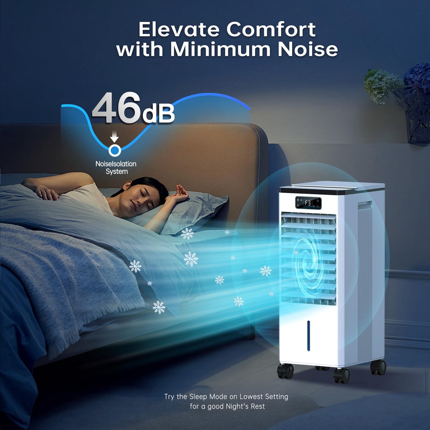 Feculs Portable Air Conditioners No Windows Needed, 3-IN-1 Swamp Cooler, Evaporative Air Cooler, 4 Modes & 3 Speeds, 2-Gal Water Tank for Long Cooling, Max 20 FT/S Remote Control, 12 Hours Timer