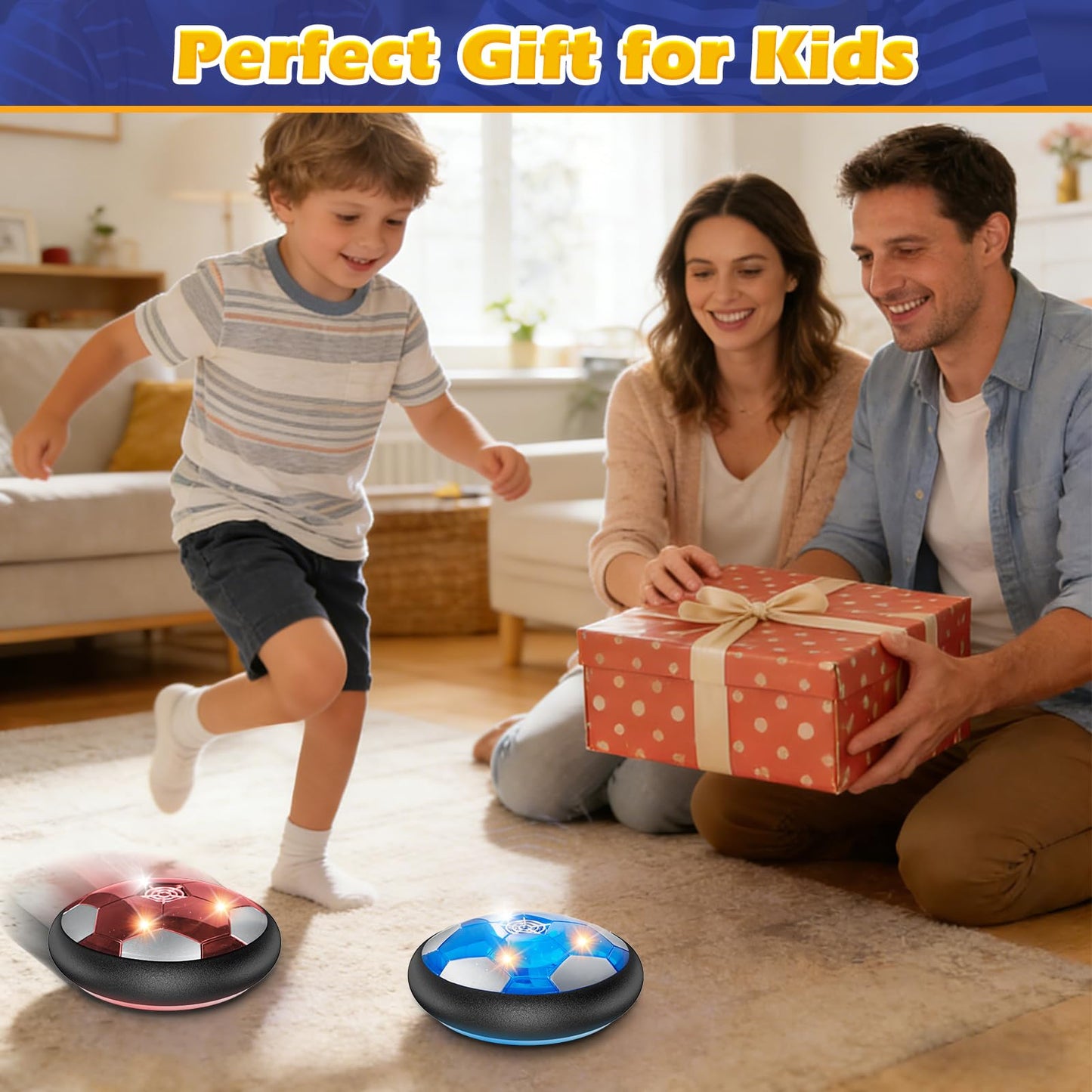 2Pcs LED Hover Soccer Ball Indoor Toys for 3-12 Year Old Boys Girls Christmas Birthday Gifts for 3 4 5 6 7 8 9 10 Years Old Kids Air Floating Soccer Toy Toddler Games Foam Bumper