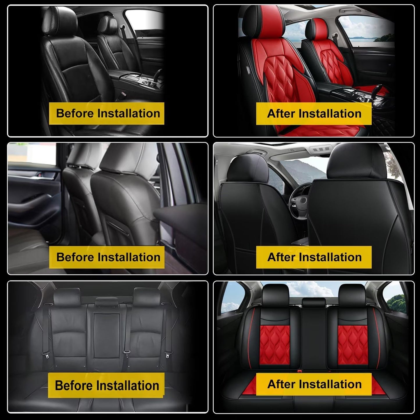AOMSAZTO Car Seat Covers,Full Set 5 Seats Custom Fit for Toyota Camry 2002-2026,Faux Leather Automotive Cushion Covers Seat Protector,Airbag Compatible Waterproof Black&Red