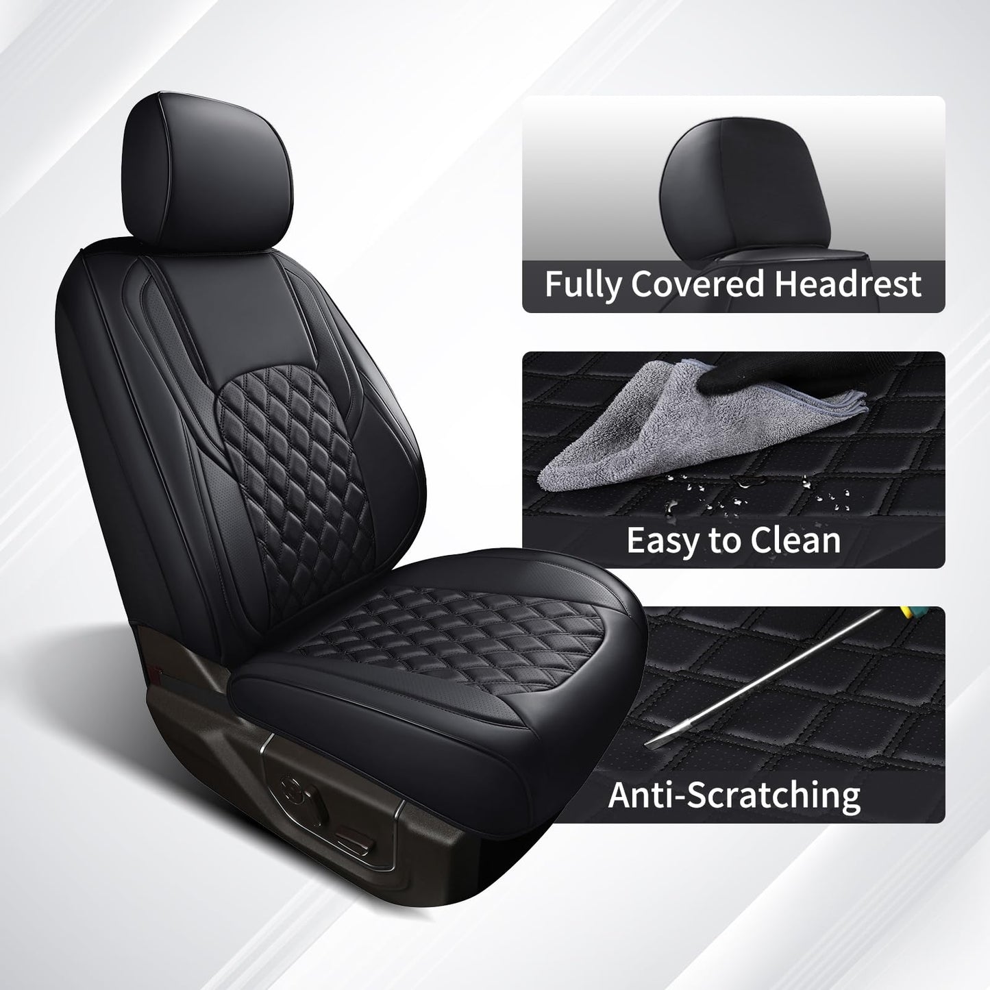 Huidasource Wrangler JK Seat Cover 2 Door Full Set, Waterproof Leather Custom Car Seat Cover, JK Seat Cushion Protector Fit for Jeep Wrangler JK 2-Door Sahara Sport Rubicon 2007-2017(Full Set/Black)