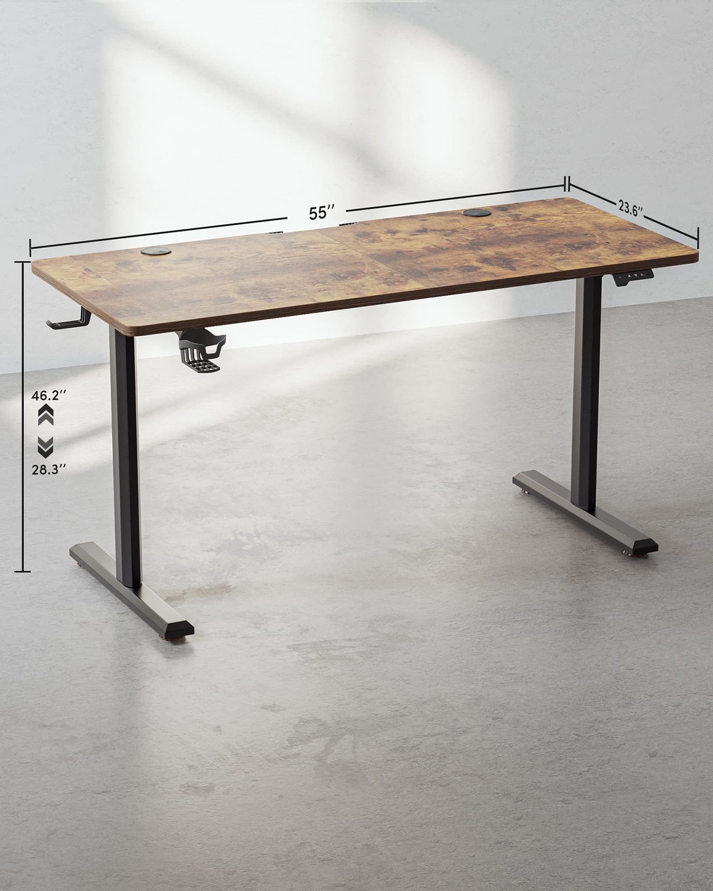 BANTI 55"x24" Standing Desk, Electric Stand up Height Adjustable Home Office Table, Sit Stand Desk with Splice Board, Black Frame & Rustic Brown Top