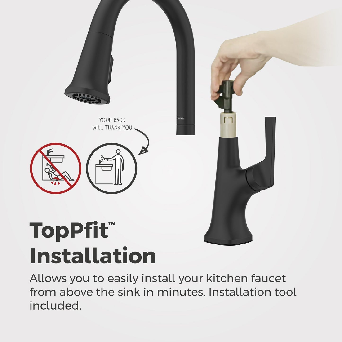 Pfister Ridgeline Kitchen Faucet with Pull Down Sprayer and Soap Dispenser, Single Handle, High Arc, NSF Certified, Spot Defense Matte Black Finish, F5297RGSDB