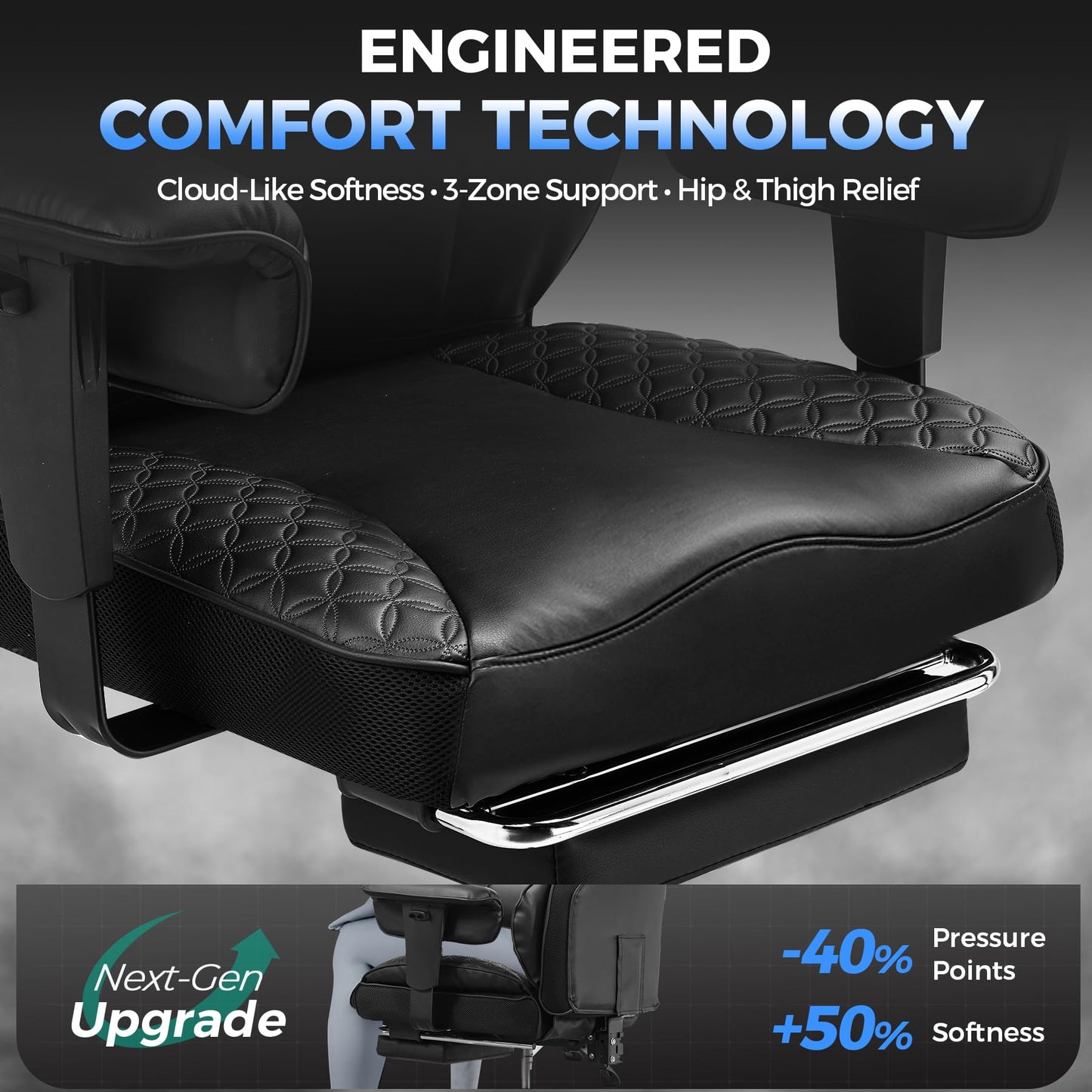 COMHOMA Big and Tall Office Chair Heavy Duty Gaming Chair with Deluxe Embossing Leather High Back Wider Ergonomic Computer Chair with Foot Rest 150°Reclining Pocket Spring Lumbar Support