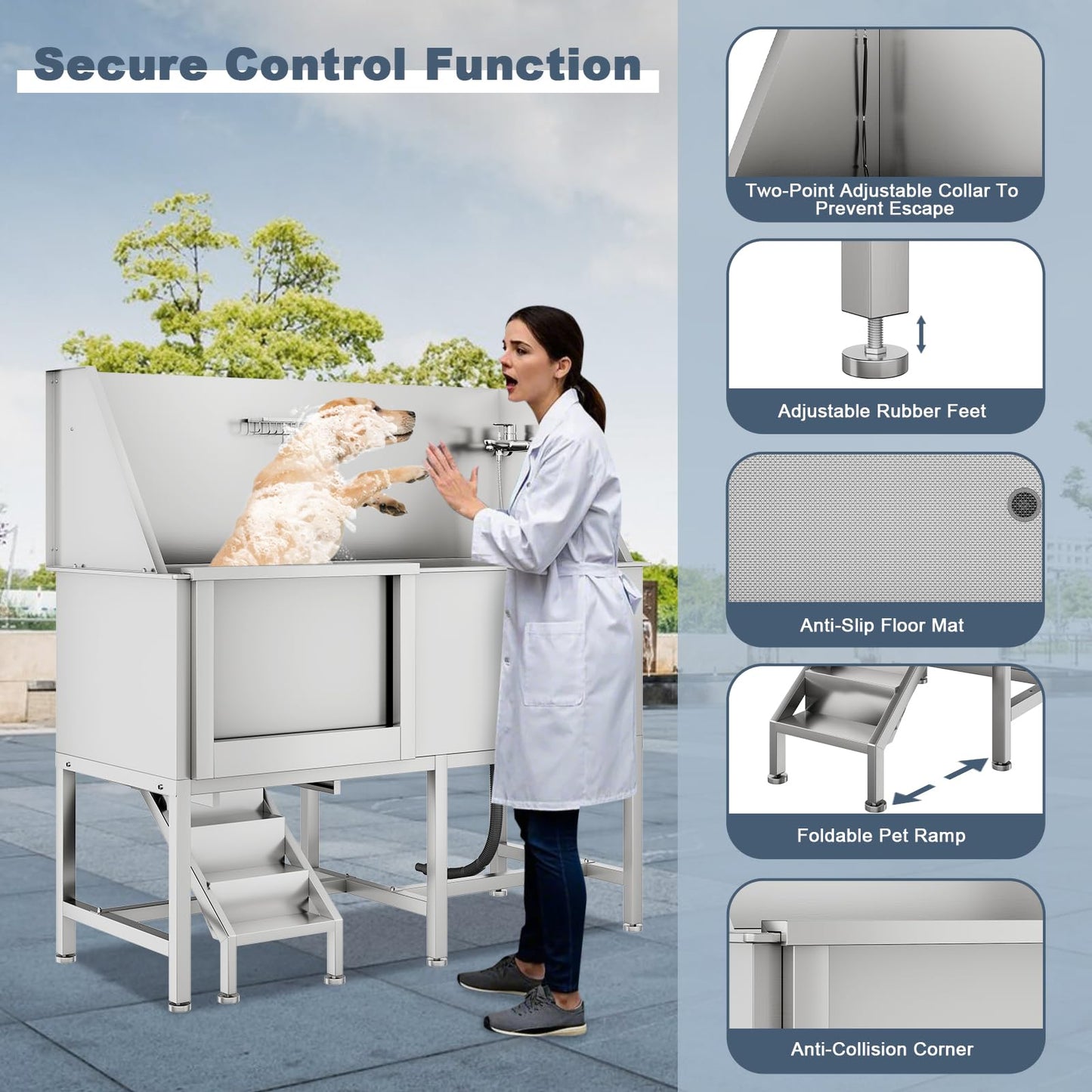 62" Professional Stainless Steel Dog Bathing Station, Large Dog Washing Station W/Dog Bath Brush, Washing Gloves, Floor Grate, Dog and Cat Bath Tub, Dog Washing Sink (62 Inch Left Door)