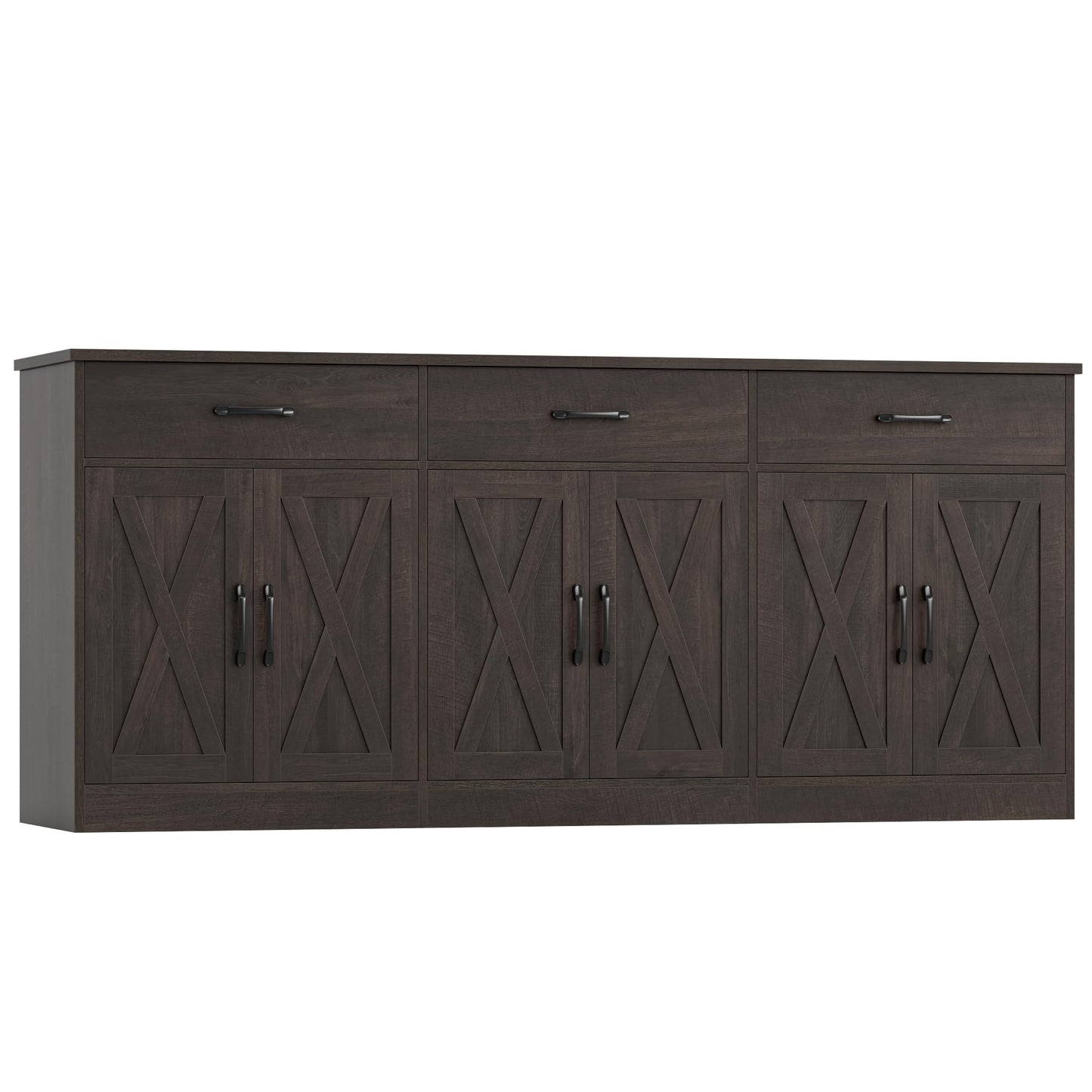 HOSTACK 71" Large Sideboard Buffet Cabinet with Storage, Farmhouse Coffee Bar Cabinet with 3 Drawers, Long Kitchen Buffet Table, Kitchen Sideboard Storage Cabinet for Dining, Living Room, Dark Brown