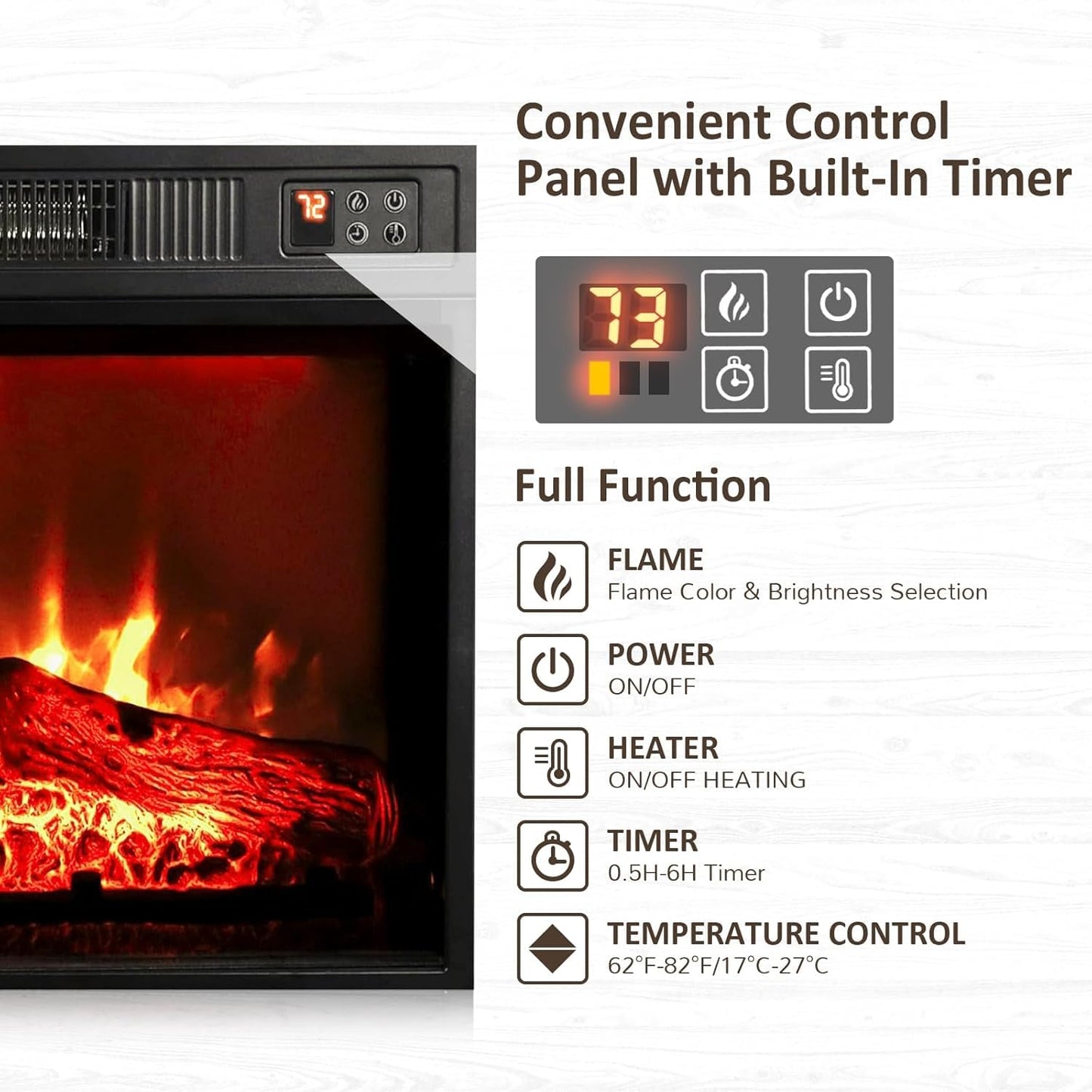 Naice 72" Electric Fireplace with Mantel and Cabinets, Fireplace TV Stand for Living Room Bedroom, LED Light & Power Outlet, 23in Realistic Flame Fireplace and Stacked Stone Surround, Black