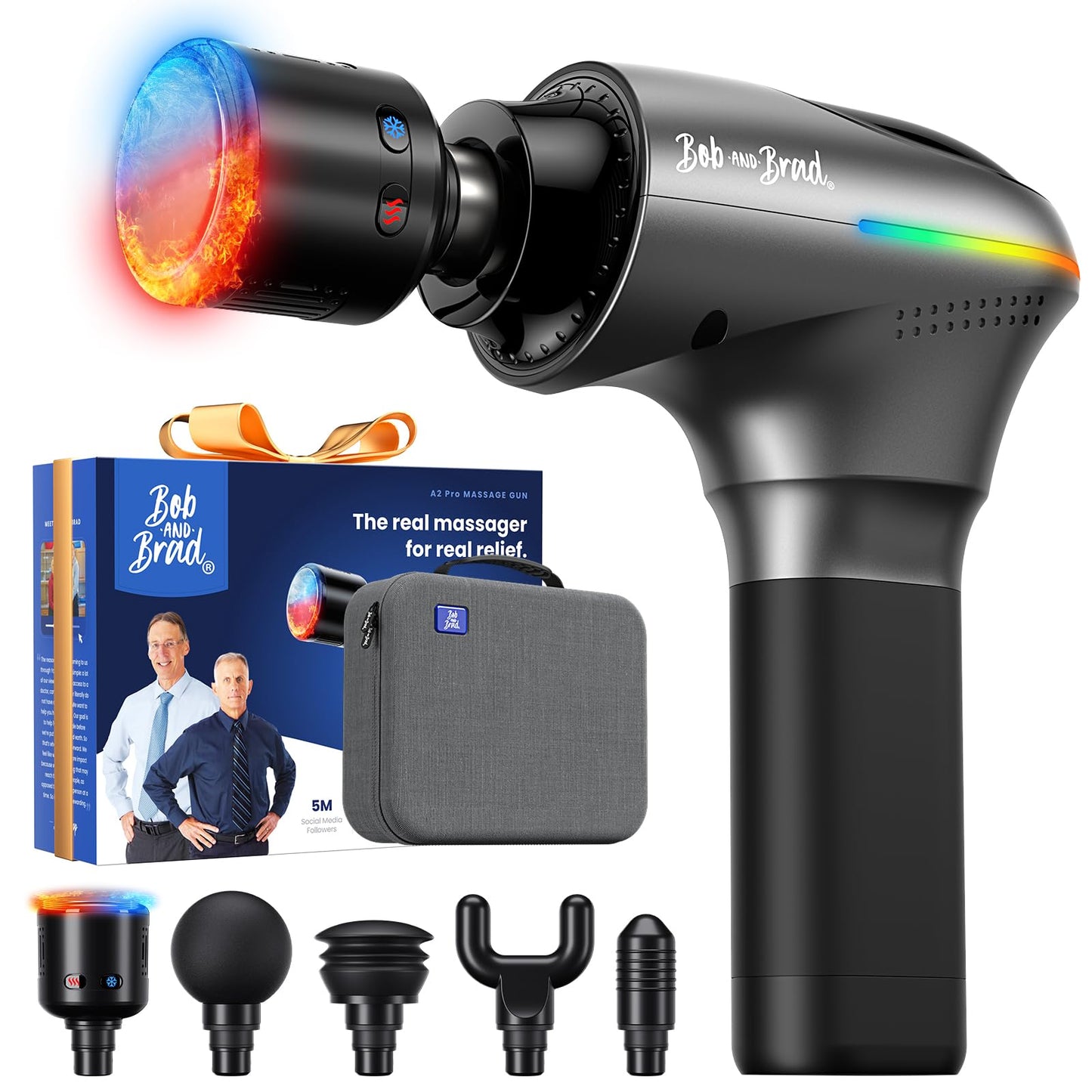 BOB AND BRAD A2 Pro Massage Gun with Heat and Cold Therapy, FSA-HSA Eligible Professional Percussion Massage Gun Deep Tissue for Back Pain Relief, Heated Muscle Massager with Force Sensor for Athletes
