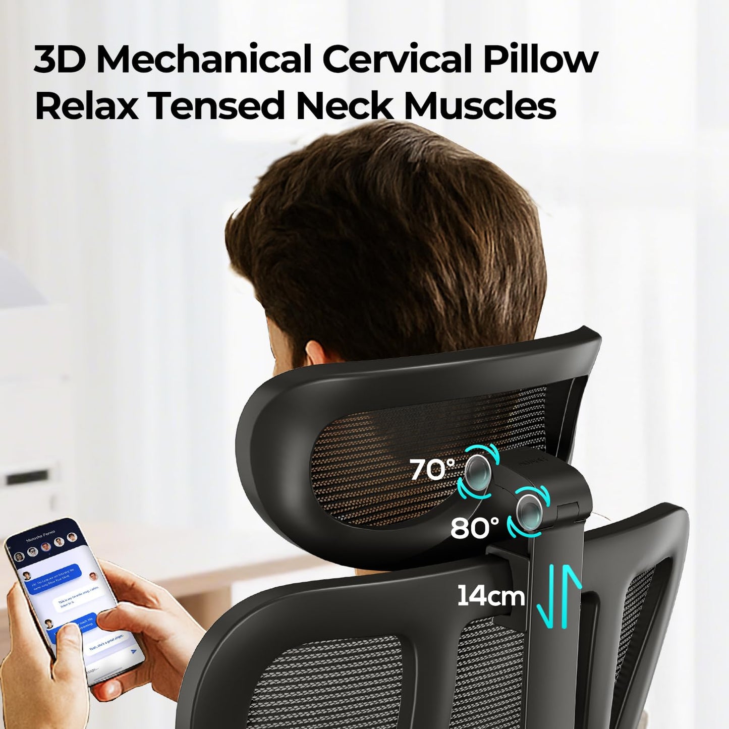 Hbada P3 Pro Ergonomic Office Chair with 2D Adjustable Lumbar Support, Office Desk Chair with 3D Adjustable Headrest and Armrests, 135° Stepless Tilt Function, Three-Layer Mesh, Black(No Footrest)