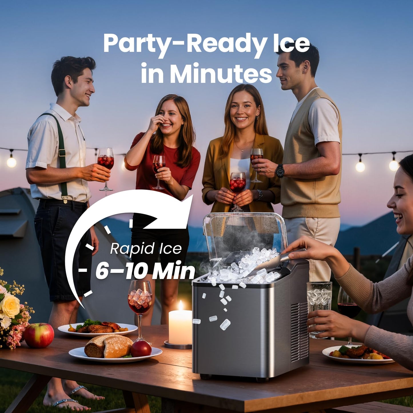 Nugget Ice Maker Countertop, 35lbs/24H Sonic & Chewable Pellet Ice, Portable Crushed Ice Machine, Self-Cleaning Anti-Scale System, 10 Cleaning Packets, Quiet Operation, Stainless Steel