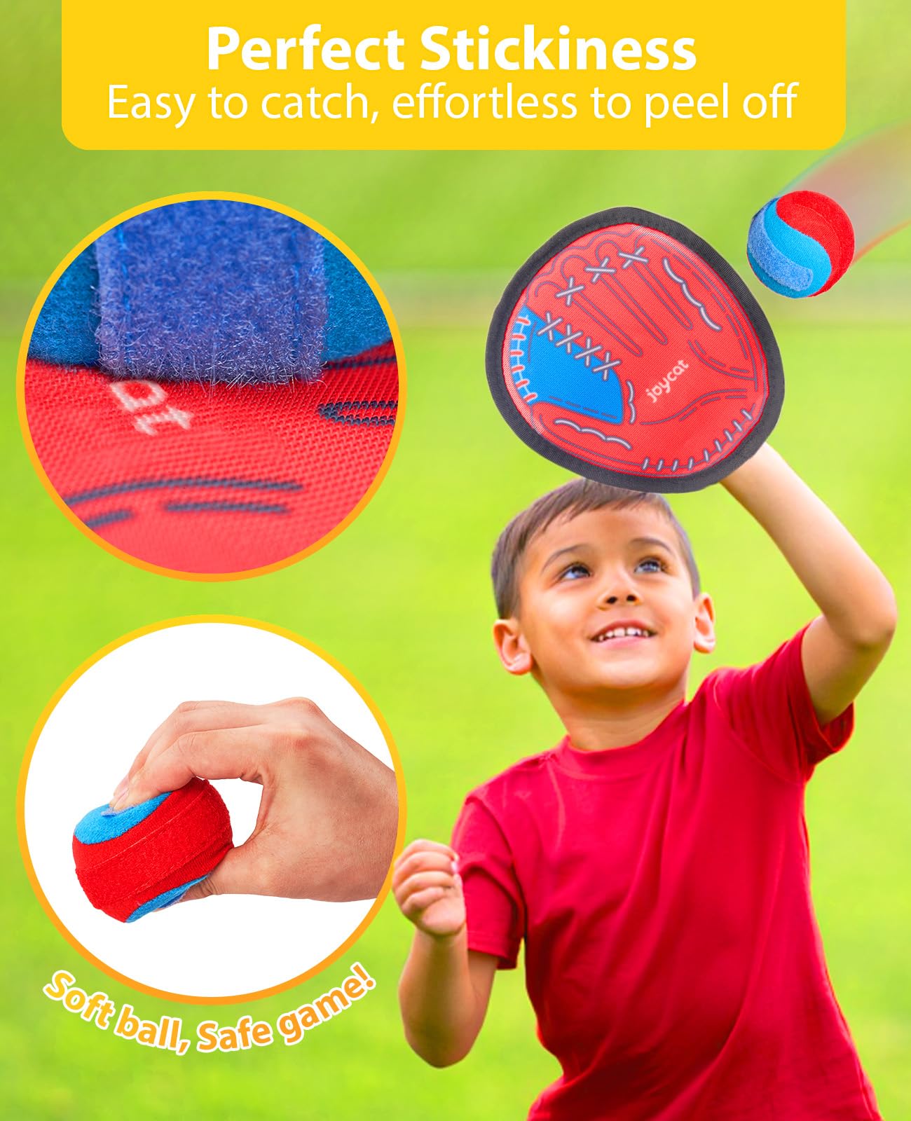 JoyCat Toss and Catch Ball Game for Kids, 4 Paddle Sticky Ball Set, Toddler Baseball Catch Toy, Outdoor Game for Beach, Yard&Camping, Family Sports Easter Basket Stuffer Gift for Boys Girls Ages 3-12