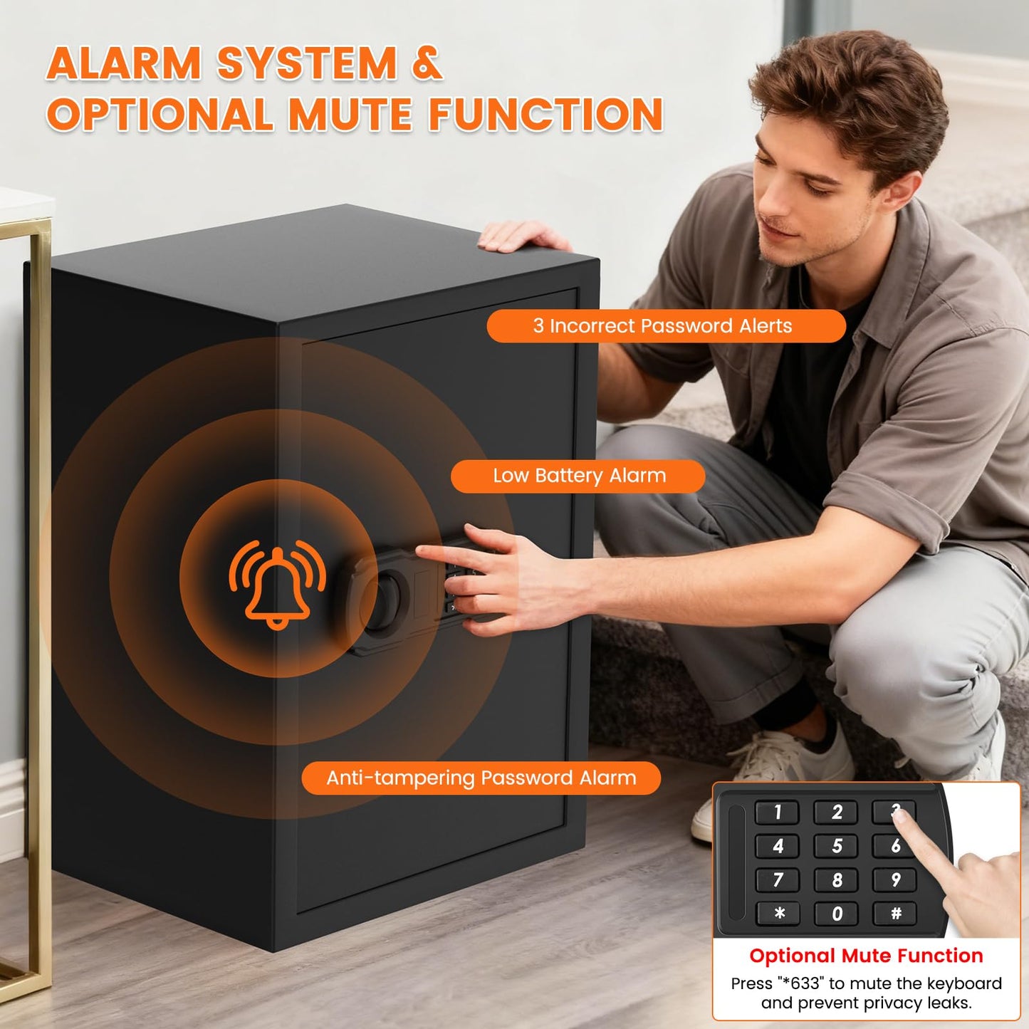 21.65"H Large Safe Box for Home, 5.0 cu ft Anti-Theft Safe with A4 Fireproof Bag, Steel Security Safe with Keypad Lock, Backup Keys, External Power Supply Box, Document Safe for Cash Medicine Document