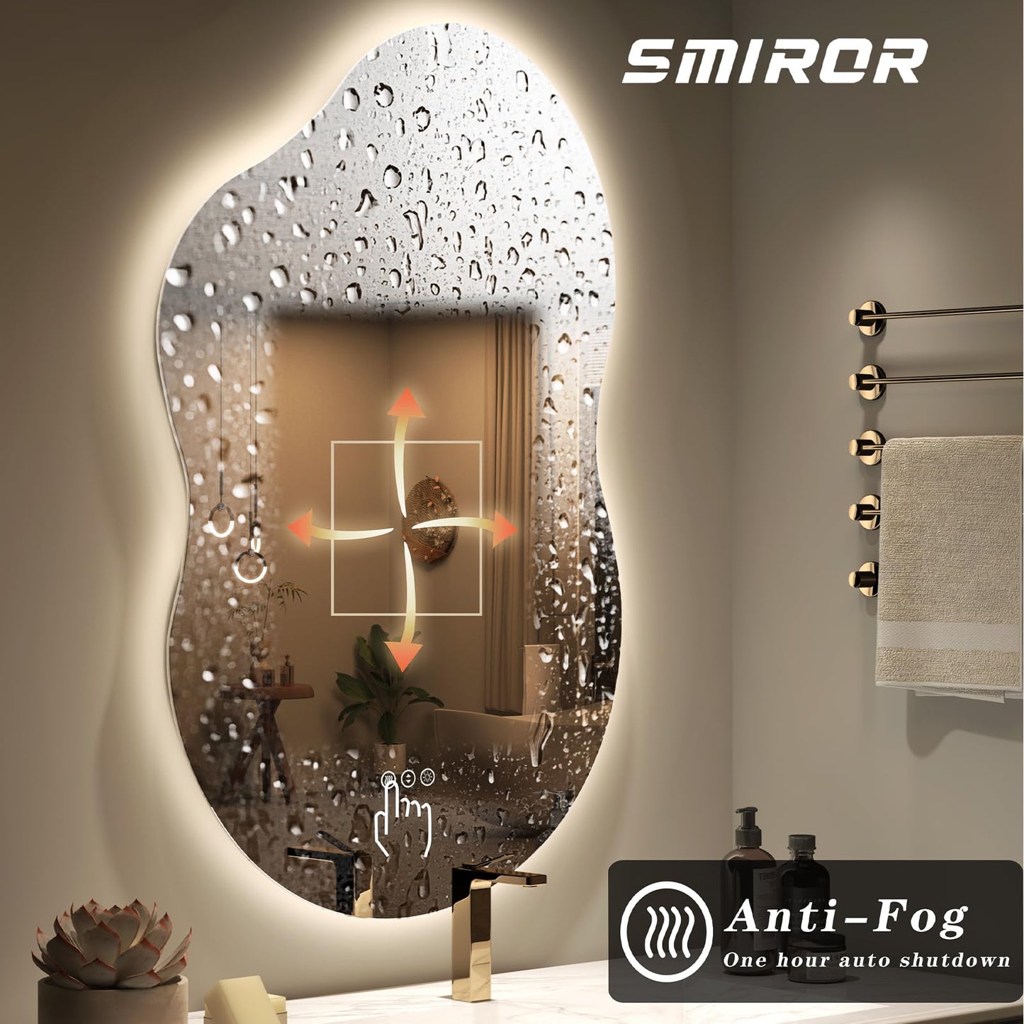 SMIROR Irregular Backlit Bathroom Mirror with Lights 40 x 24, Asymmetrical Cloud Led Lighted Vanity Mirror for Wall, Anit-Fog, Dimmable, Memory Function (Horizontal/Vertical)