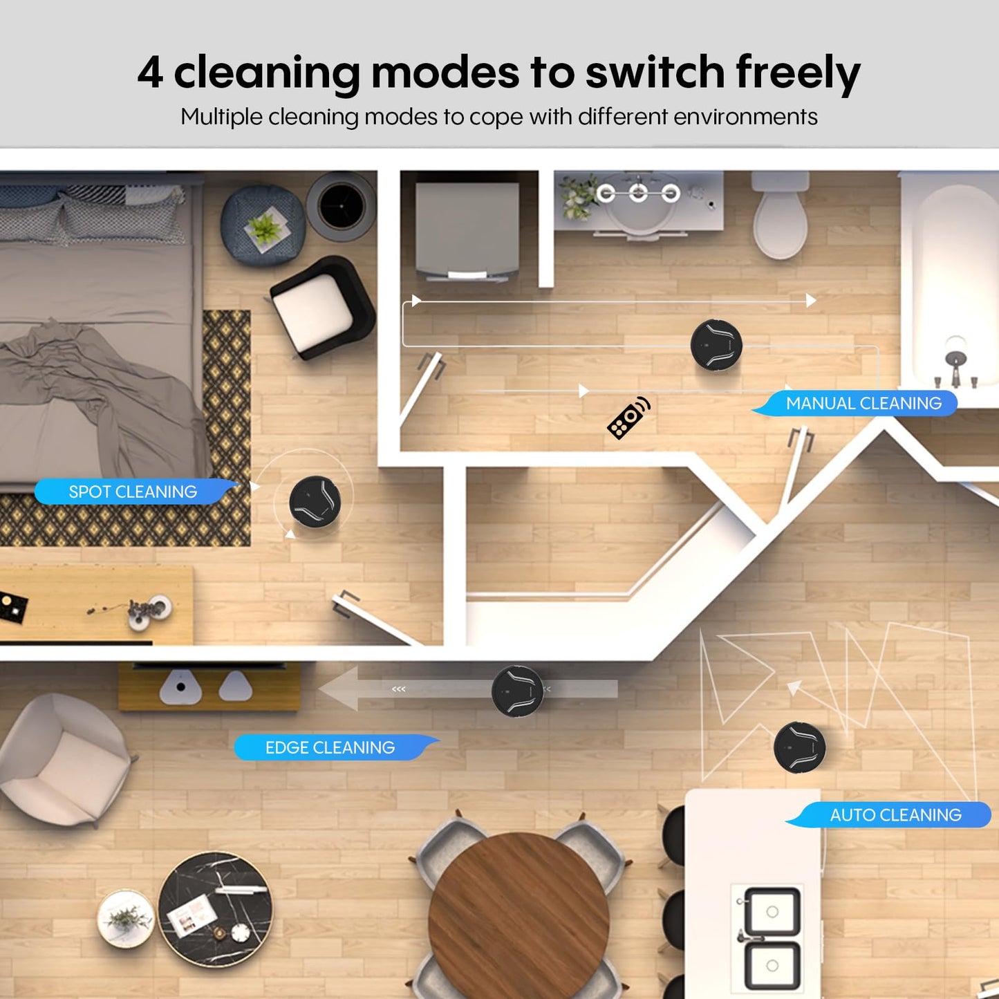 Bagotte Robot Vacuum and Mop, 5000Pa Mopping Robot Vacuum Cleaner with 3-in-1 Robotic Vacuum Cleaner, Multiple Cleaning Modes, Self-Charging, WiFi/Alexa/App, Ideal for Hard Floor, Pet Hair，Debris