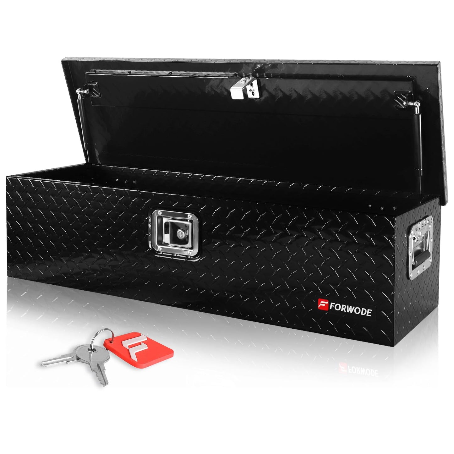 FORWODE 39 Inch Truck Bed Tool Box, Heavy Duty Aluminum Truck Storage Organizer for Pickup Truck Bed RV Toolbox with Handle and Lock Black