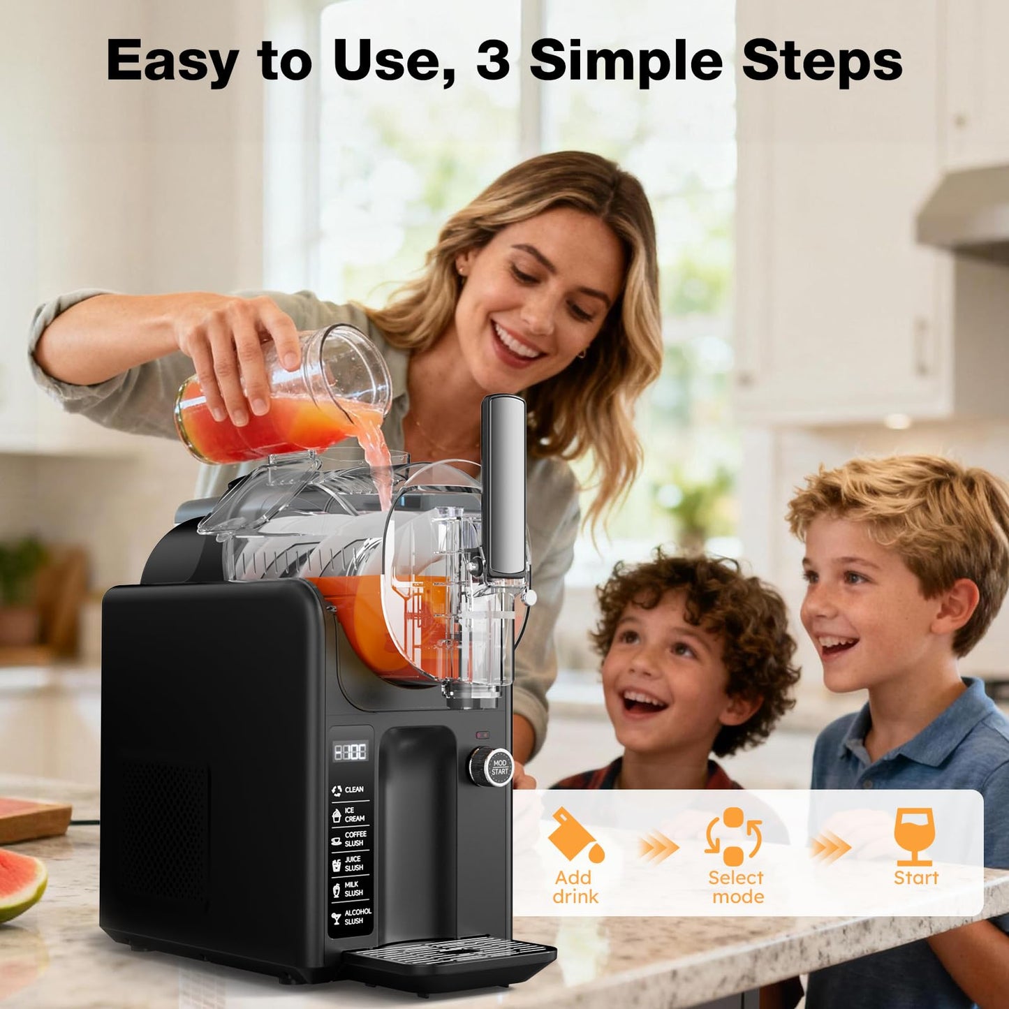Slushie Machine for Home, 85oz Slushy and Ice Cream Maker No Ice Needed, Frozen Drink Maker with 5 Presets, Quiet, Auto-Clean, LED Display, Slushy Machine for Margaritas,Milkshakes,Frappés and More