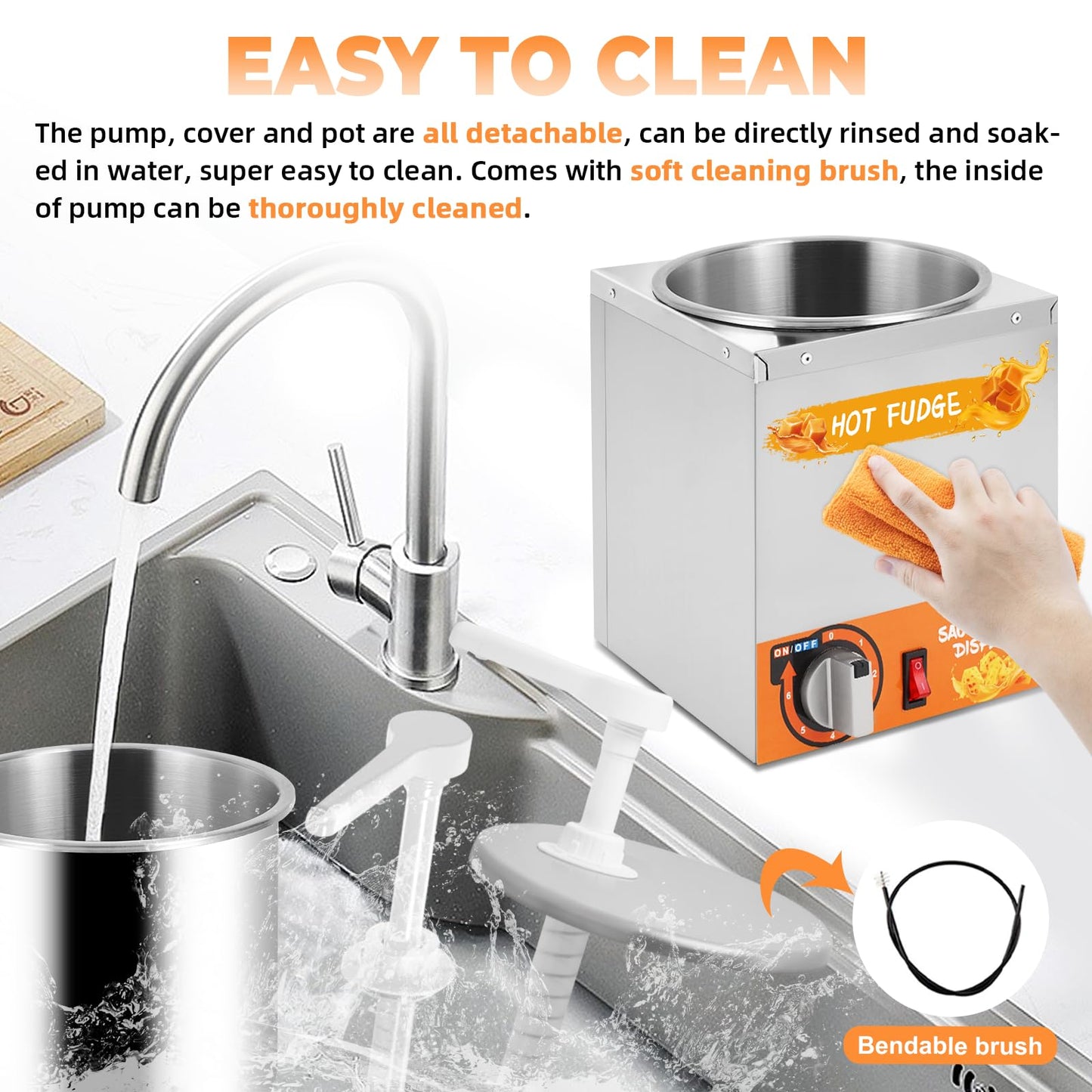 Nacho Cheese Dispenser Warmer 2.6Quart Cheese Sauce Warmer with 2 Pumps&9 Stickers, Hot Fudge Dispenser Warmer 5-Level Insulated Pump Dispenser for Sauce Cheese Fudge Caramel
