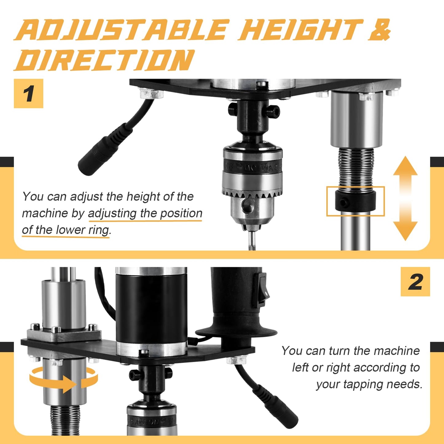Consfly M3-M6 Electric Tapping Machine Vertical Tapping Tool with Bench Vice & 4 Taps Adjustable Tapper for Metal Wood Plastic 110V 100-200r/min