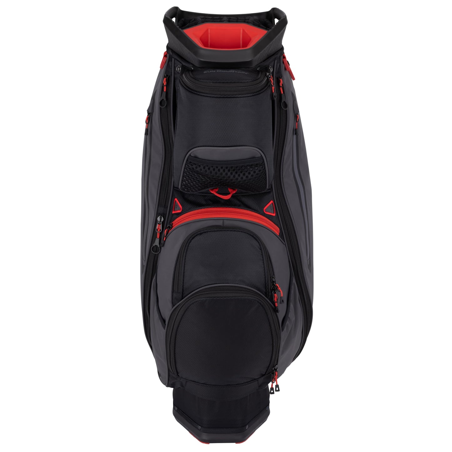 Sun Mountain Men's C130 Sync Lightweight Cart Golf Bag 14-Way Top - 13 Pockets, Single Strap System, Push-Electric-Riding Cart Compatible Compression Base, 2025 Model - Black-Steel-Red