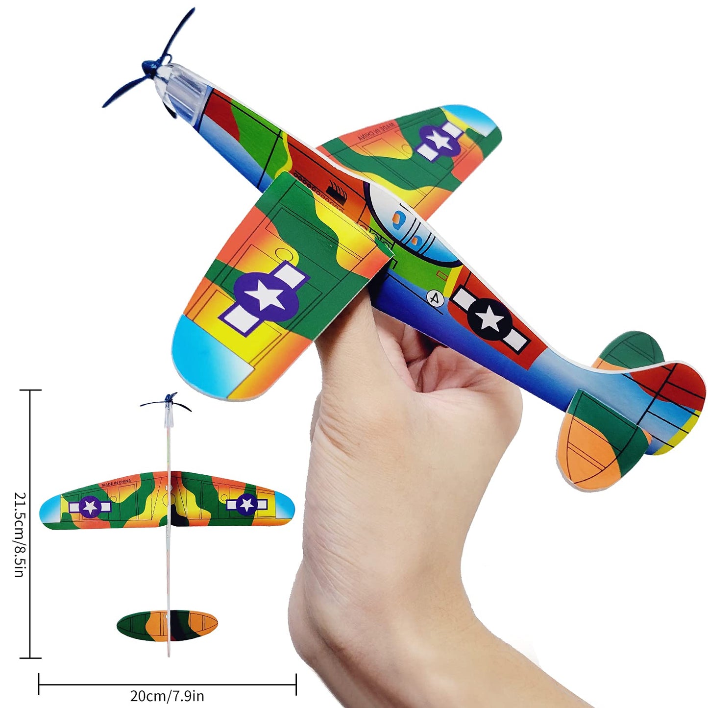 8" Airplane Toy,12 Different Designs Planes Toys For Boys,Foam Glider Planes Toys,Birthday Favors Lightweight Paper Airplanes,Individually Packed Outdoor Flying Toys,Party Favors For kids 8-12(24 PCS)