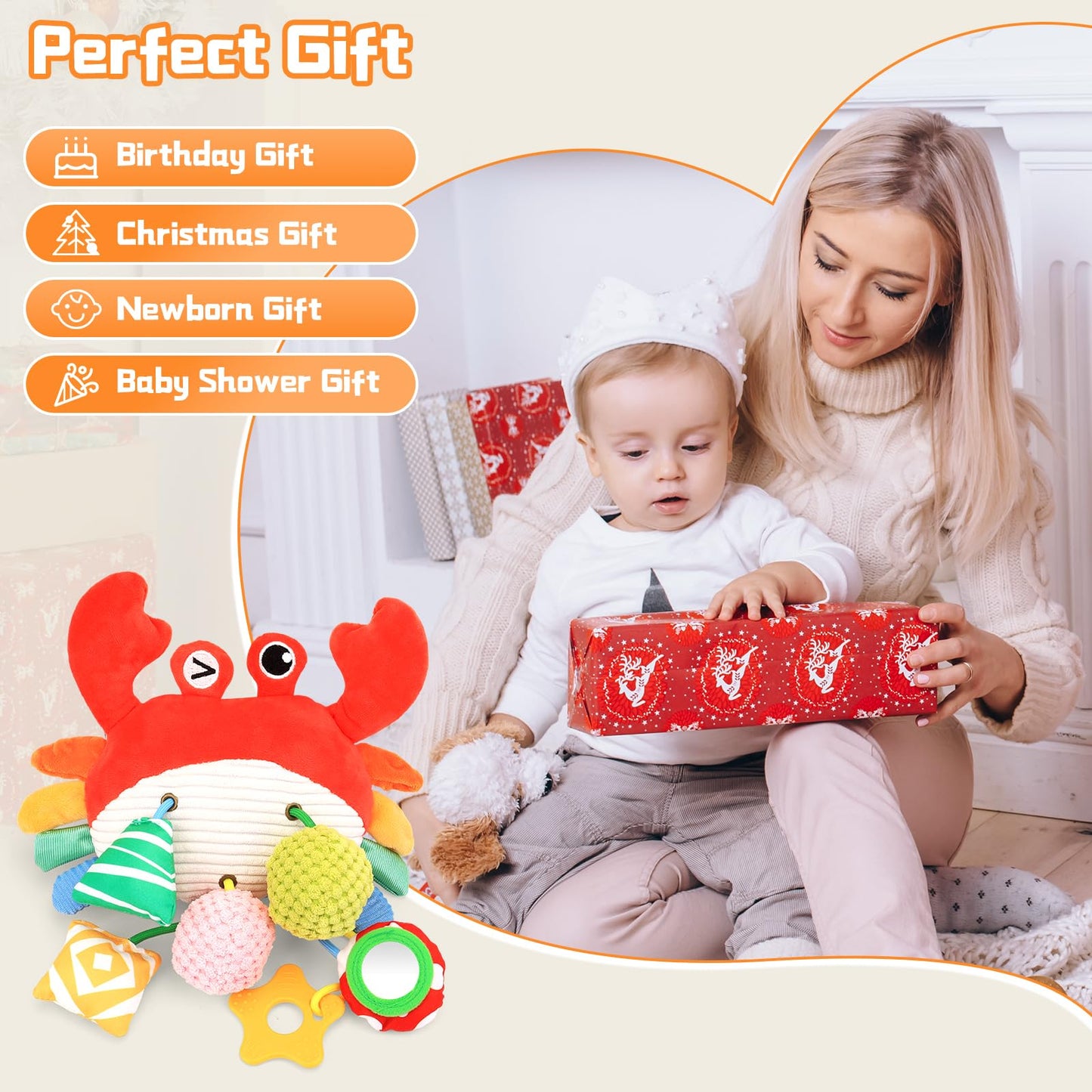 MPQMPQ Car Seat Toys for Babies 0-6 Months, Baby Hanging Toys for Car Seat, Stroller, Crib, Gym with Pulling Cords, Rattle, Mirror, Stroller Toys for Baby Infant Newborn Toddler Boy Girl Easter Gifts